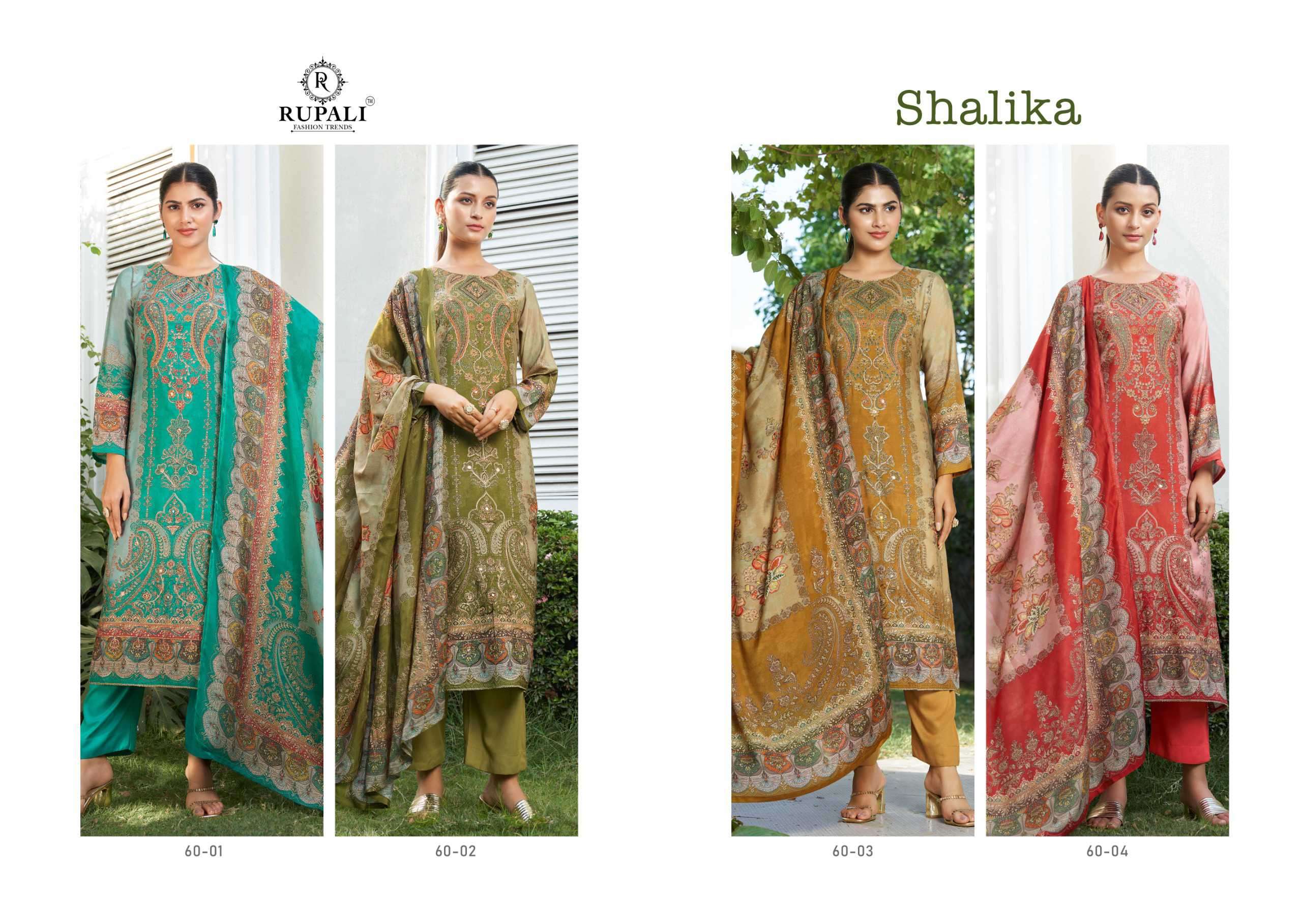 shalika by rupali fashion colors viscose muslin handwork with digital printed salwar kameez supplier surat