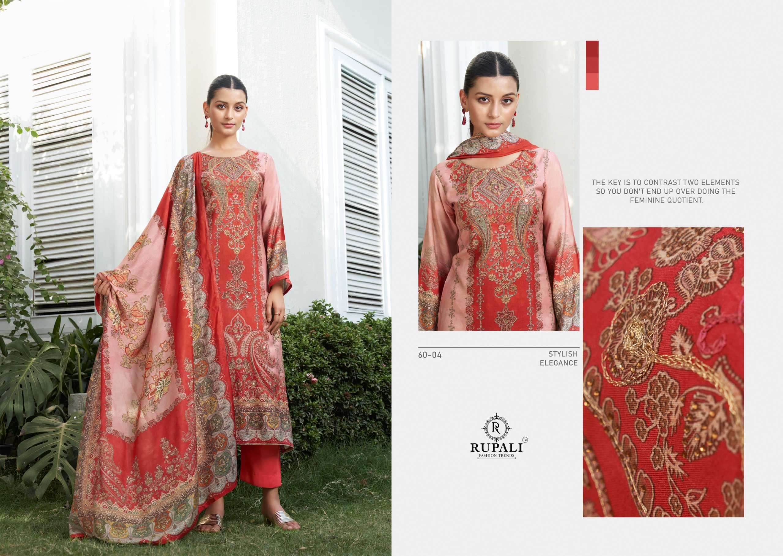 shalika by rupali fashion colors viscose muslin handwork with digital printed salwar kameez supplier surat