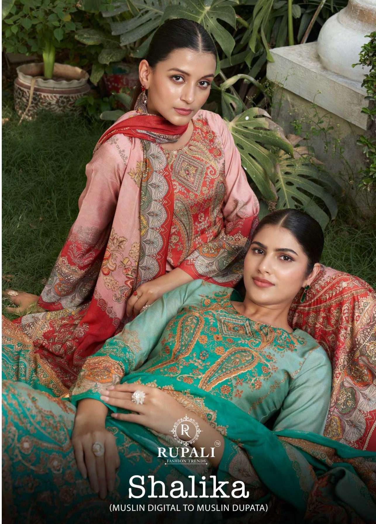 shalika by rupali fashion colors viscose muslin handwork with digital printed salwar kameez supplier surat