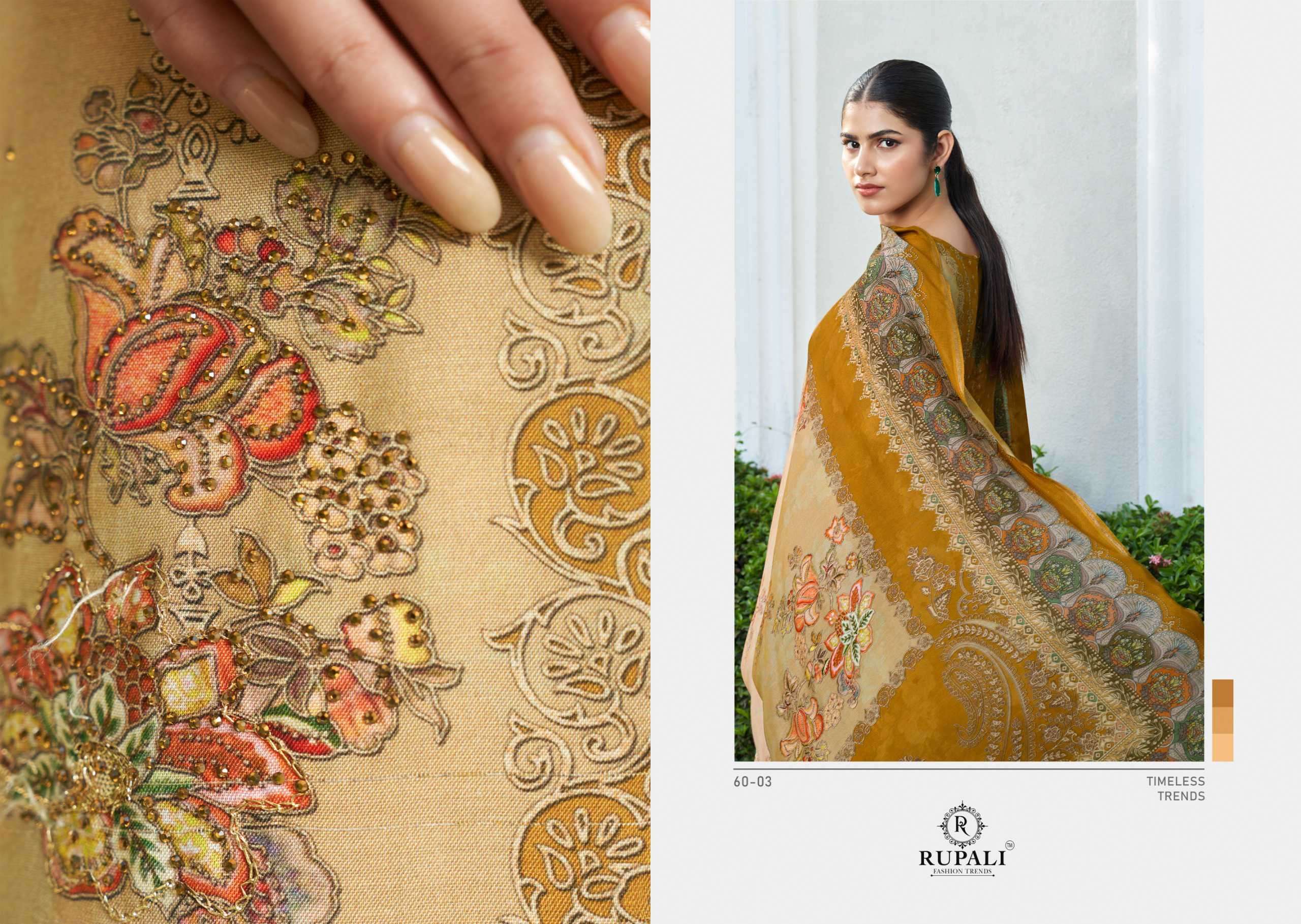 shalika by rupali fashion colors viscose muslin handwork with digital printed salwar kameez supplier surat