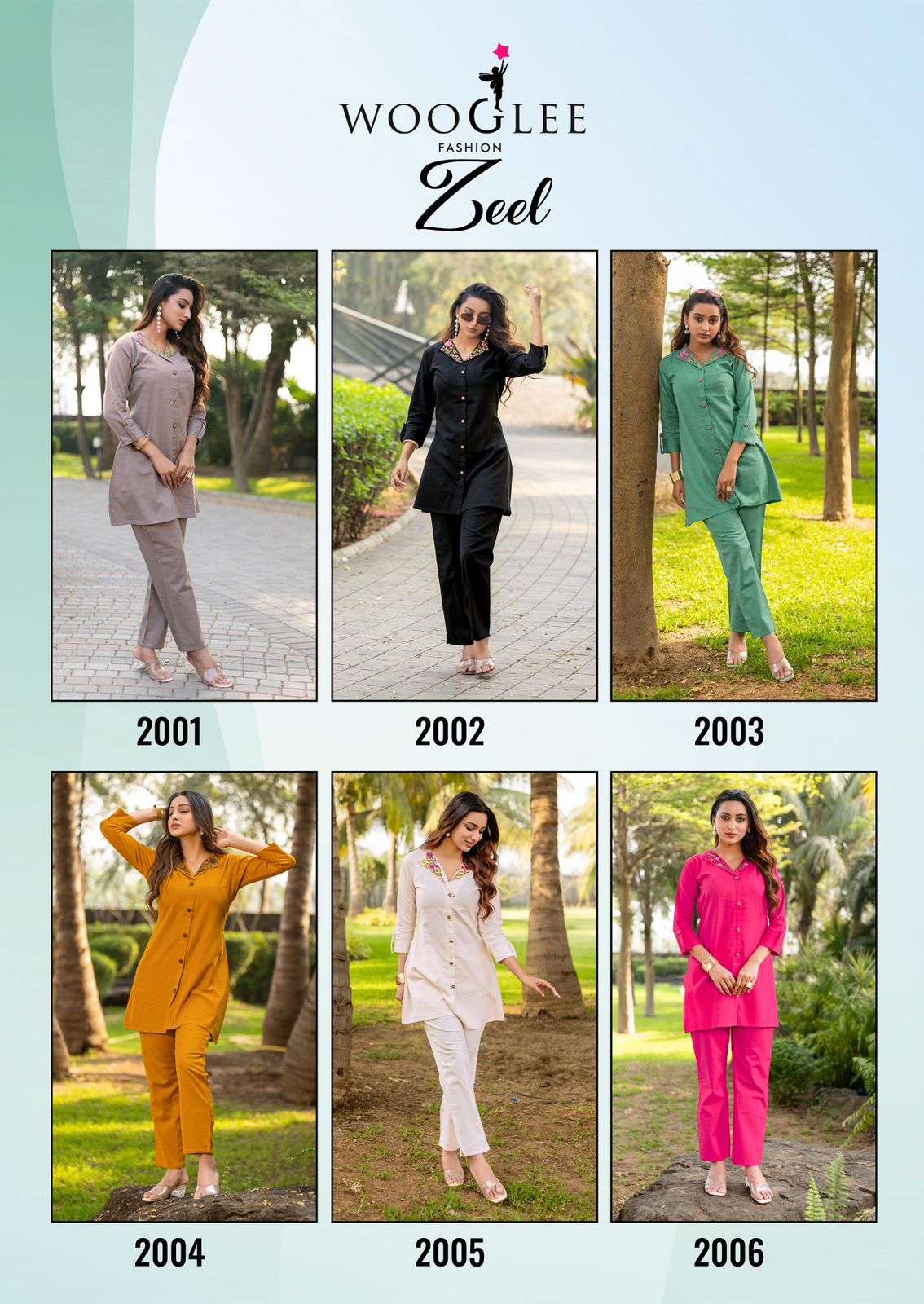 zeel by wooglee 2001-2006 series fancy handwork stylish summer wear cord set collection online surat