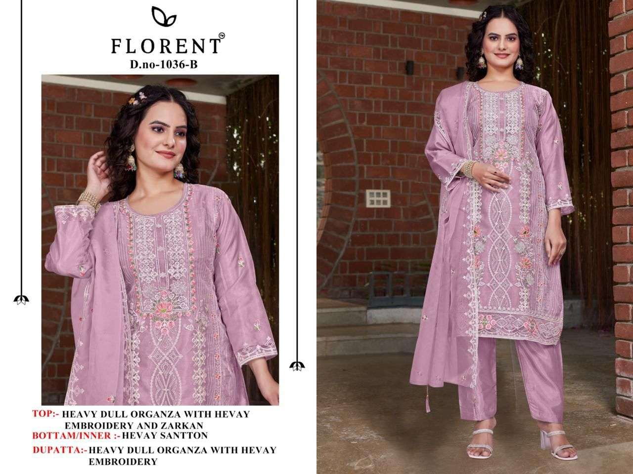 1036 by florent fancy embroidery with hand zarkhan organza salwar suit exporter surat