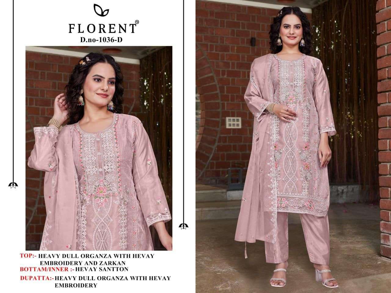 1036 by florent fancy embroidery with hand zarkhan organza salwar suit exporter surat