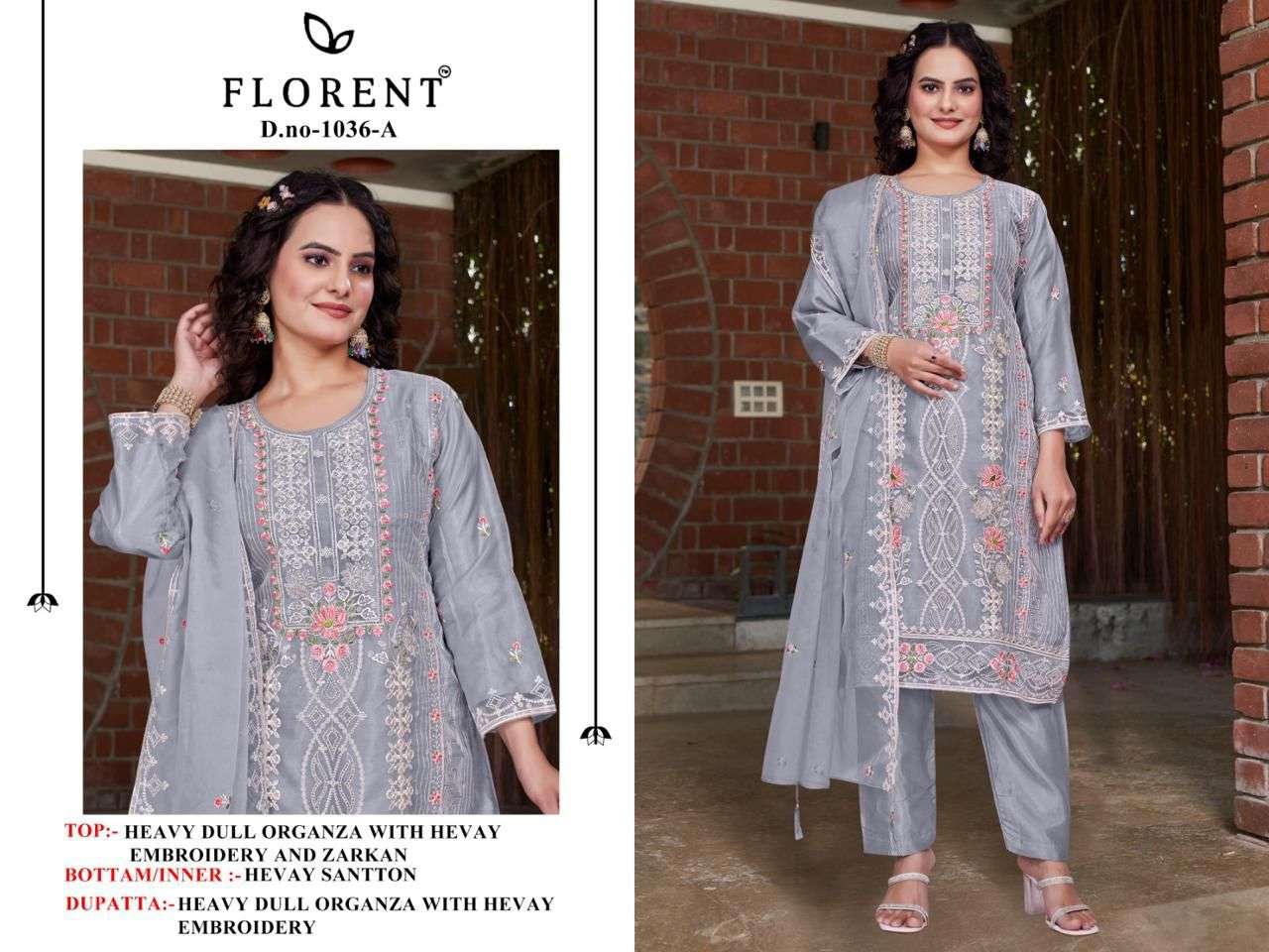 1036 by florent fancy embroidery with hand zarkhan organza salwar suit exporter surat