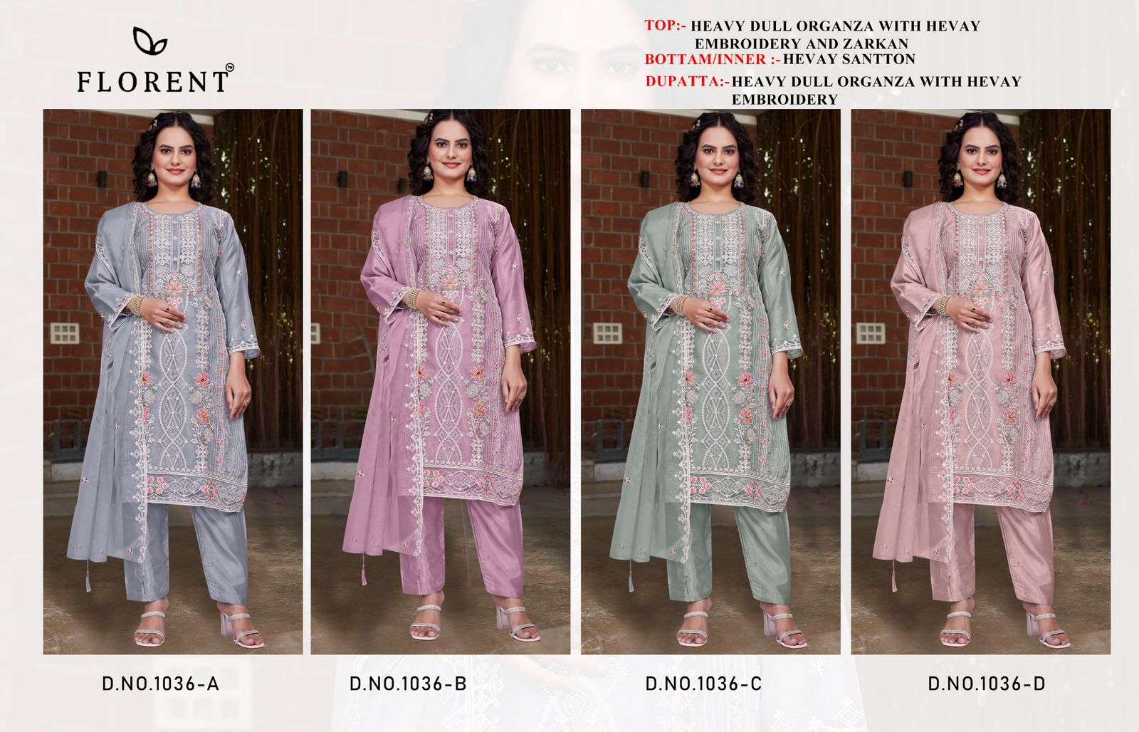 1036 by florent fancy embroidery with hand zarkhan organza salwar suit exporter surat