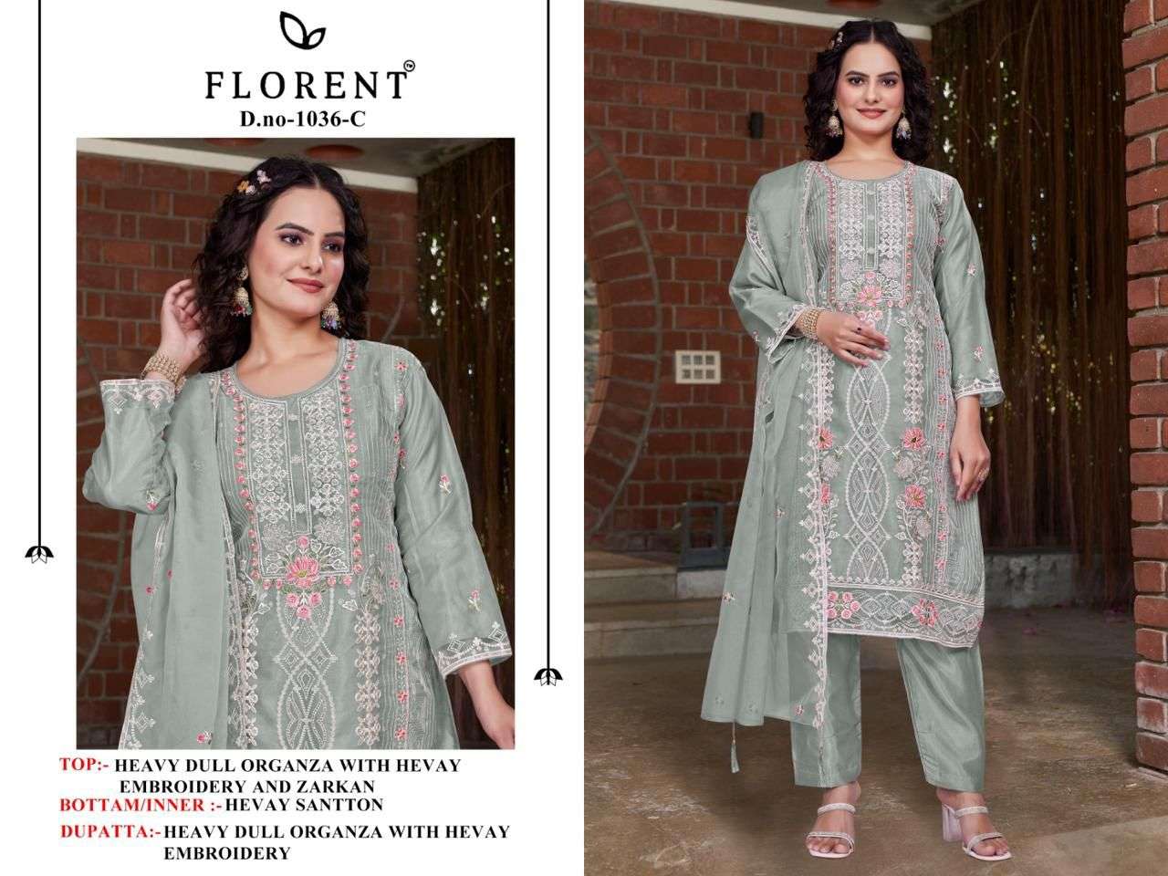 1036 by florent fancy embroidery with hand zarkhan organza salwar suit exporter surat