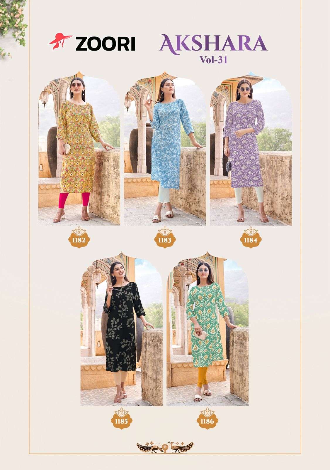 akshara vol-31 by zoori colors rayon with embroidered kurti wholesaler surat