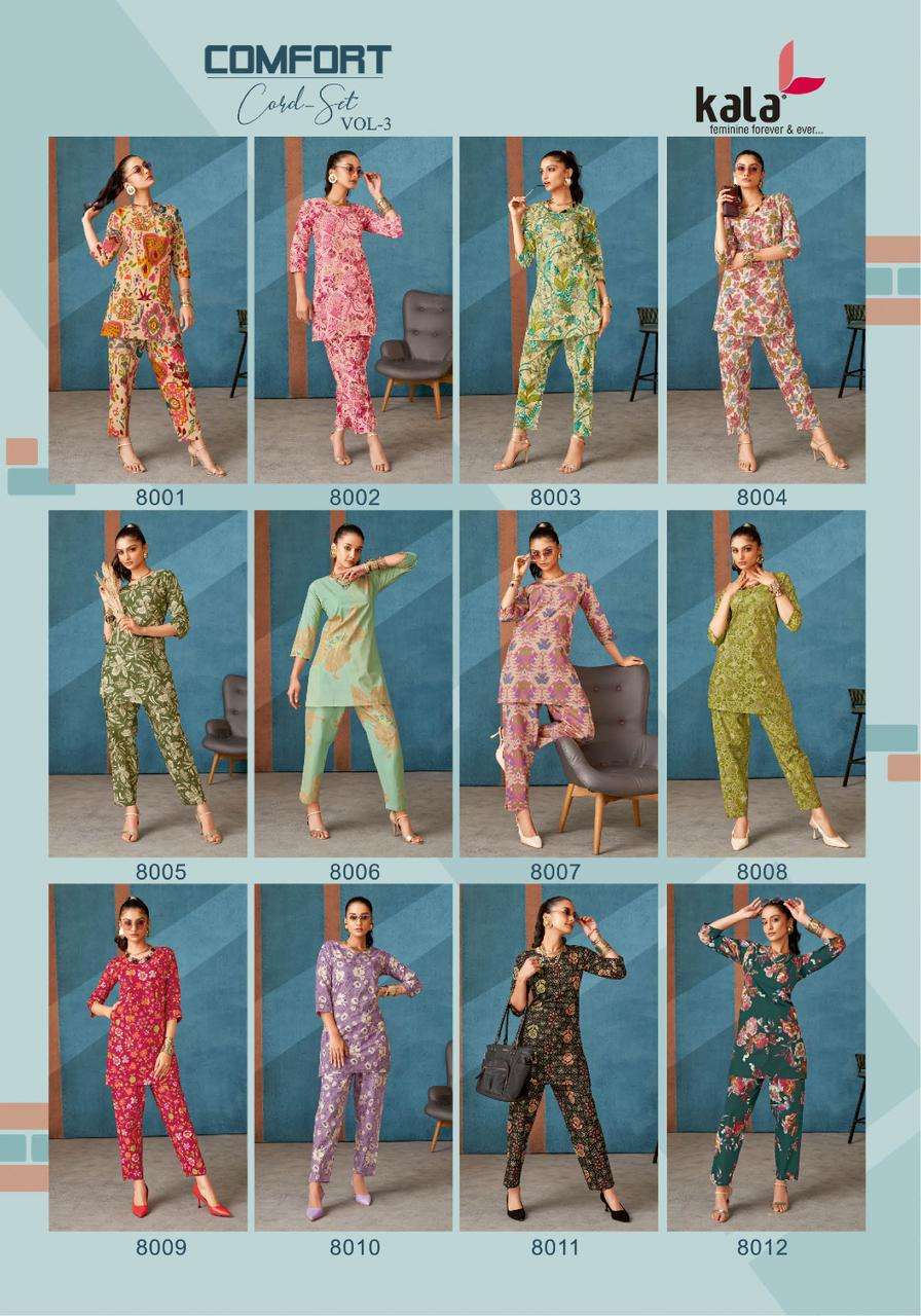 comfort cord set vol-3 by kala creation 8001-8012 series cotton summer wear cord set exporter surat