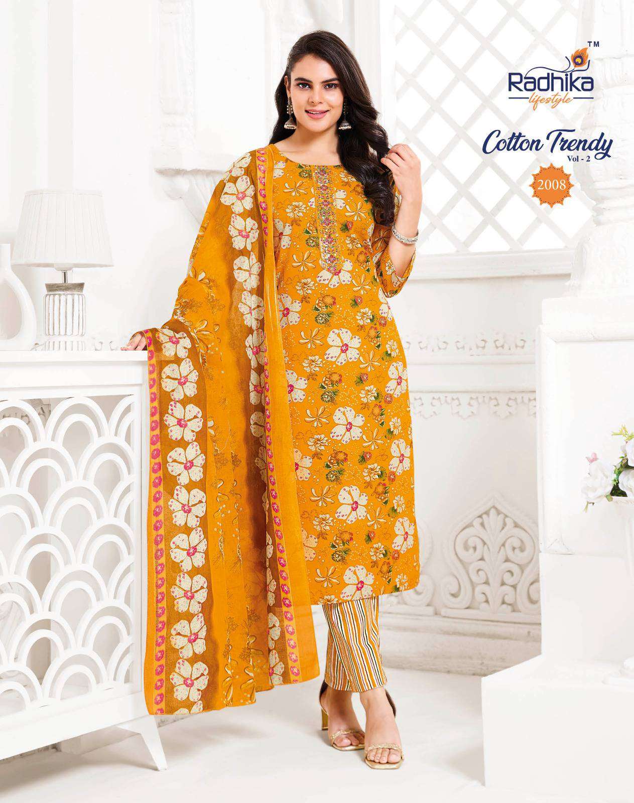 cotton trendy vol-2 by radhika lifestyle colors summer wear cotton printed salwar kameez dealer surat
