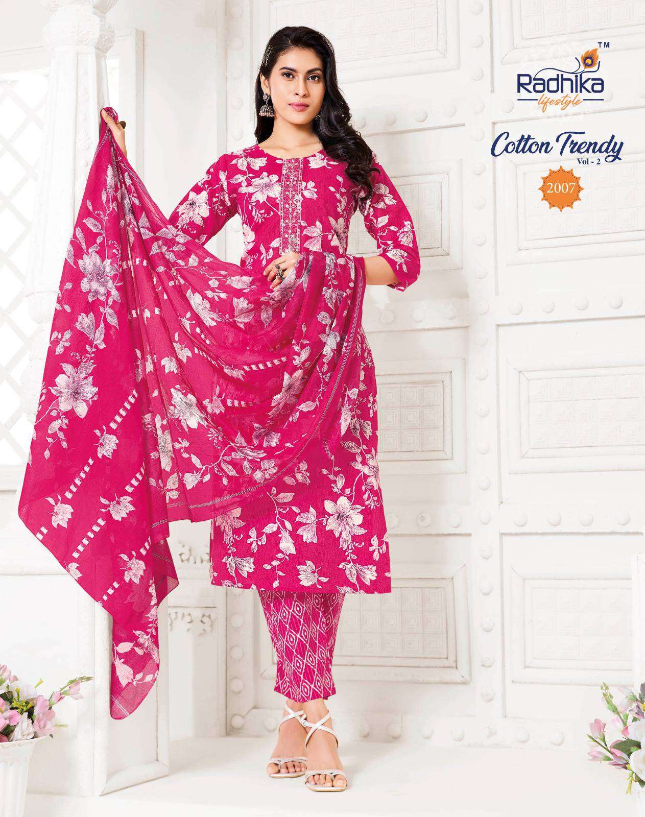 cotton trendy vol-2 by radhika lifestyle colors summer wear cotton printed salwar kameez dealer surat