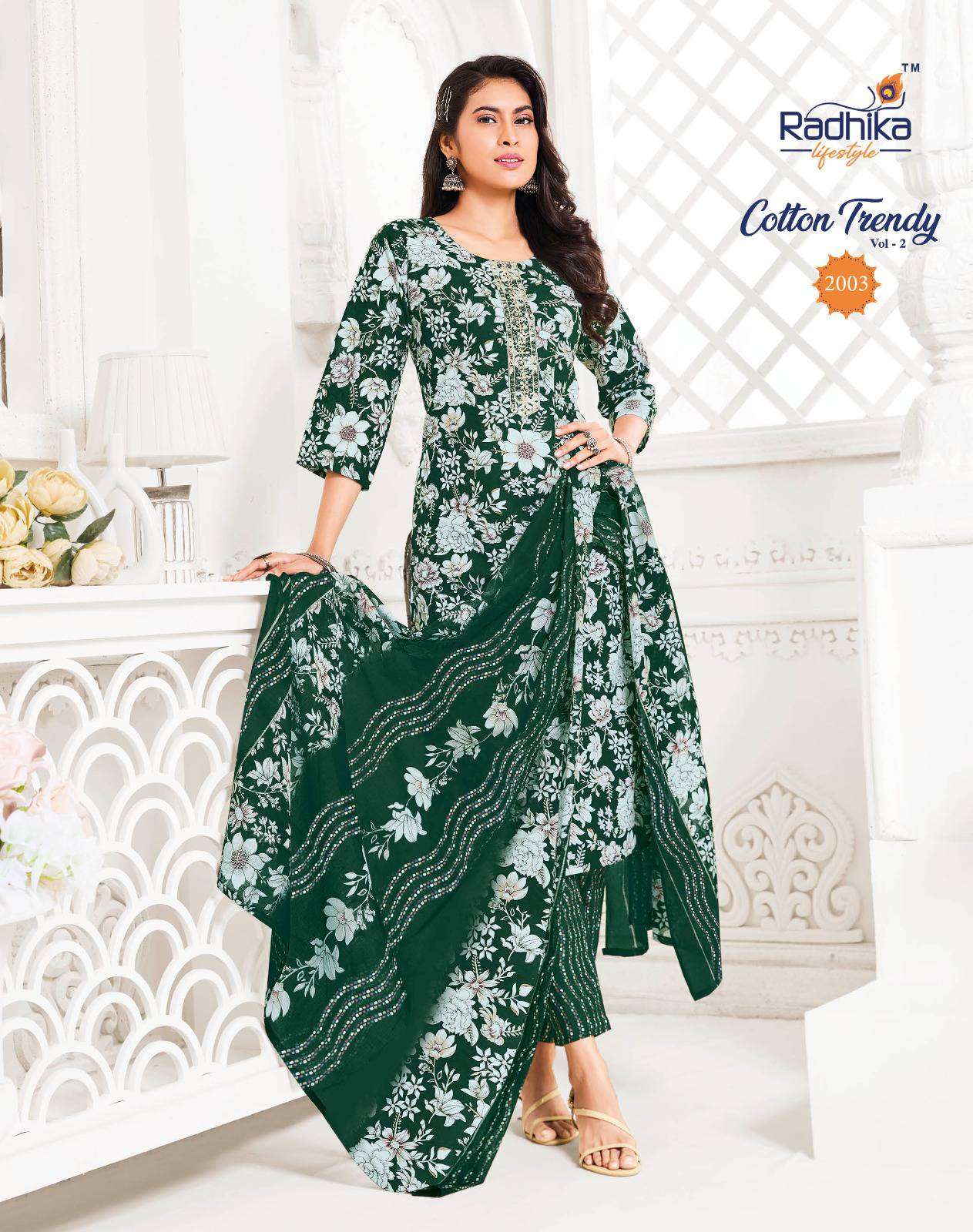 cotton trendy vol-2 by radhika lifestyle colors summer wear cotton printed salwar kameez dealer surat
