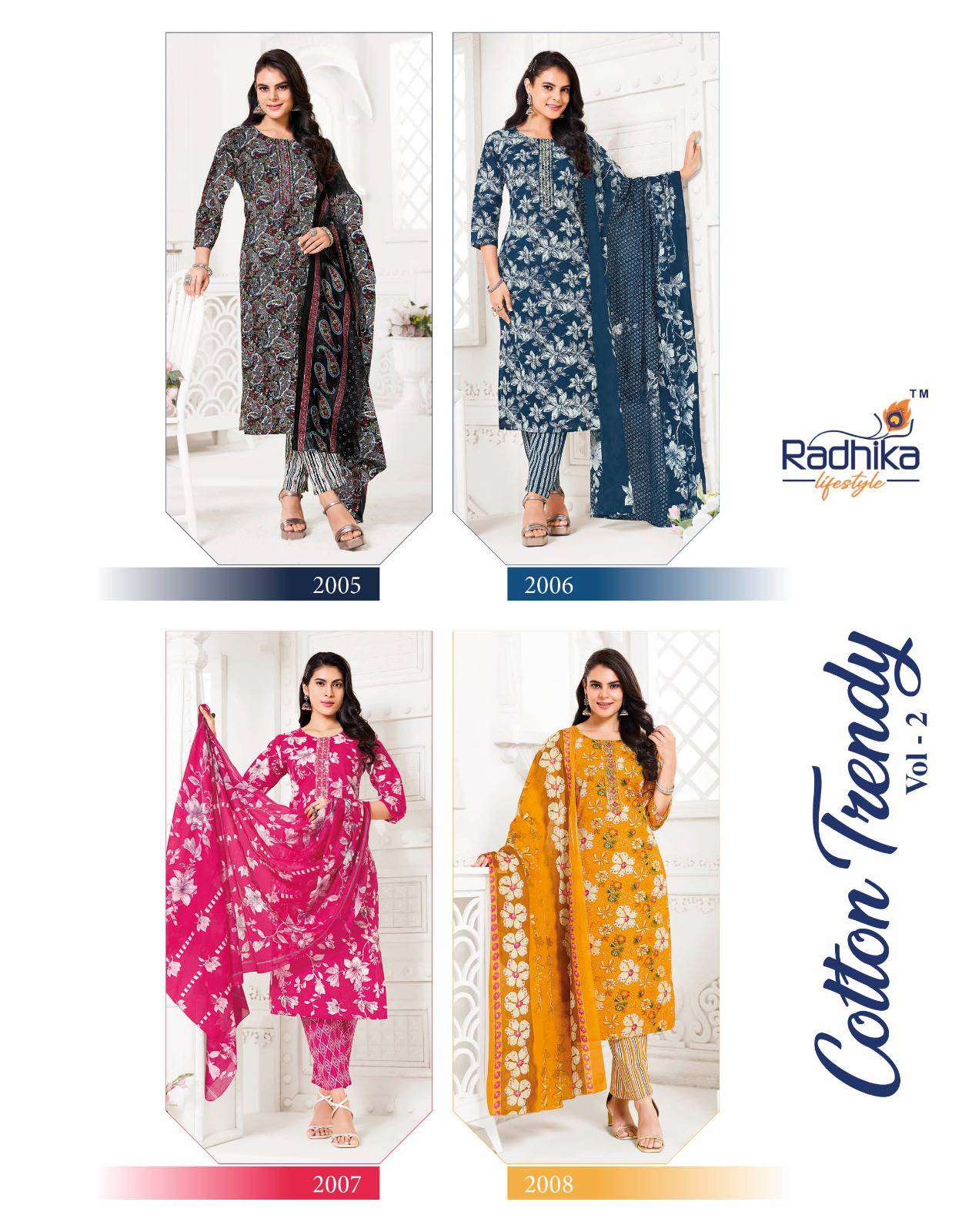 cotton trendy vol-2 by radhika lifestyle colors summer wear cotton printed salwar kameez dealer surat