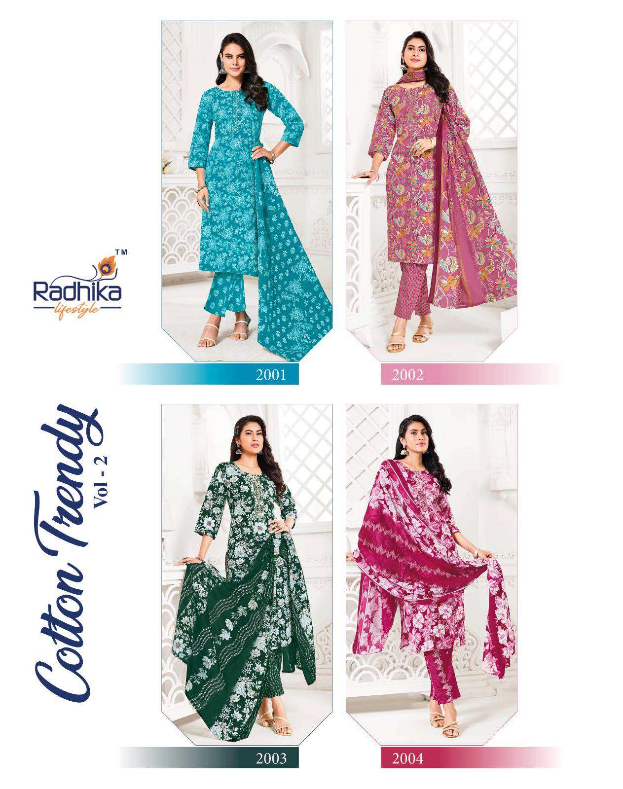 cotton trendy vol-2 by radhika lifestyle colors summer wear cotton printed salwar kameez dealer surat