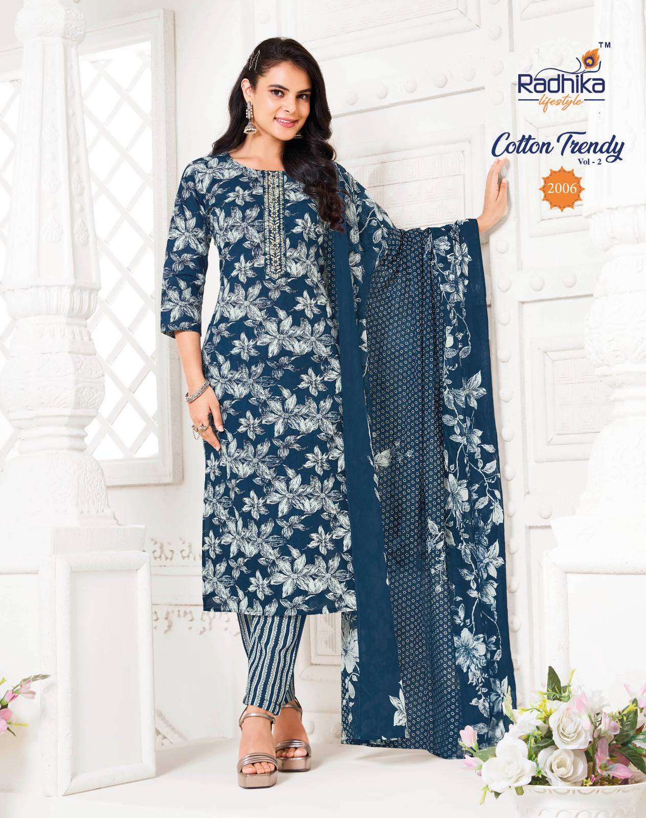 cotton trendy vol-2 by radhika lifestyle colors summer wear cotton printed salwar kameez dealer surat