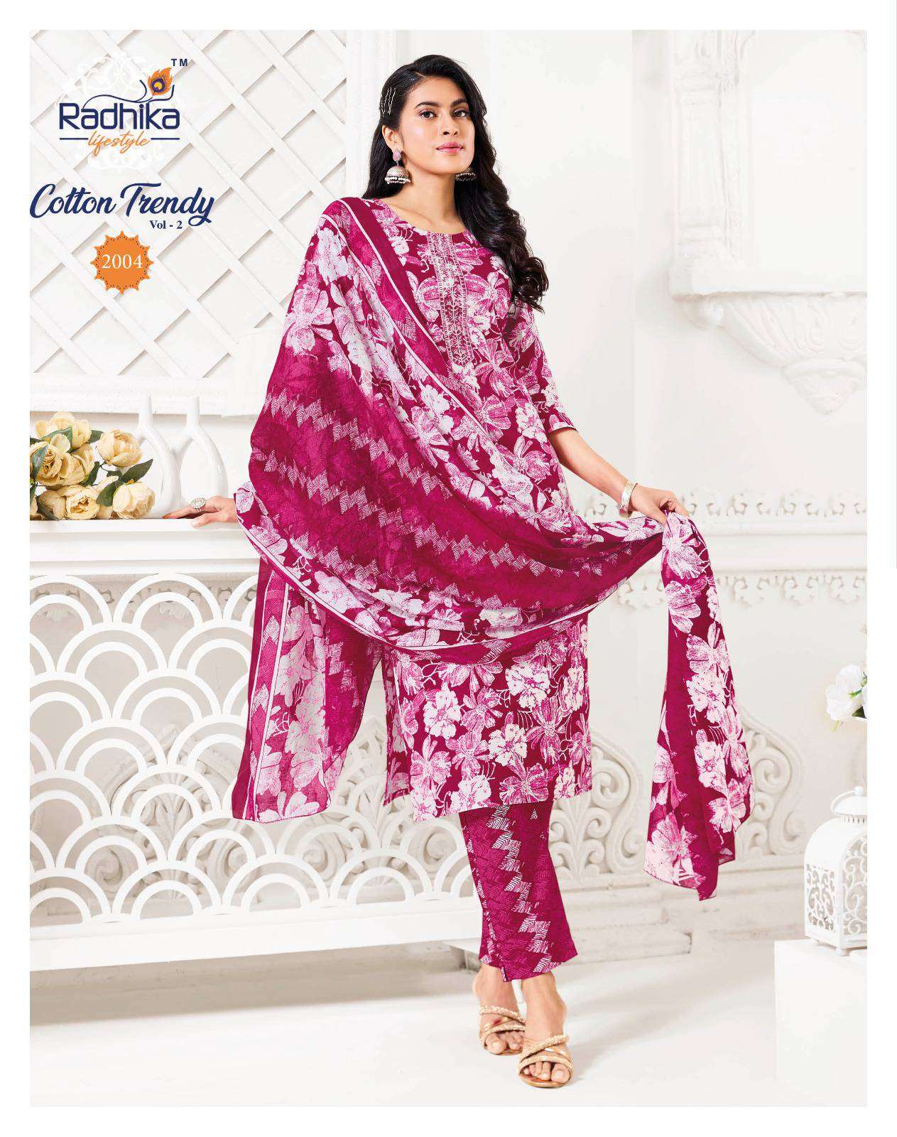 cotton trendy vol-2 by radhika lifestyle colors summer wear cotton printed salwar kameez dealer surat