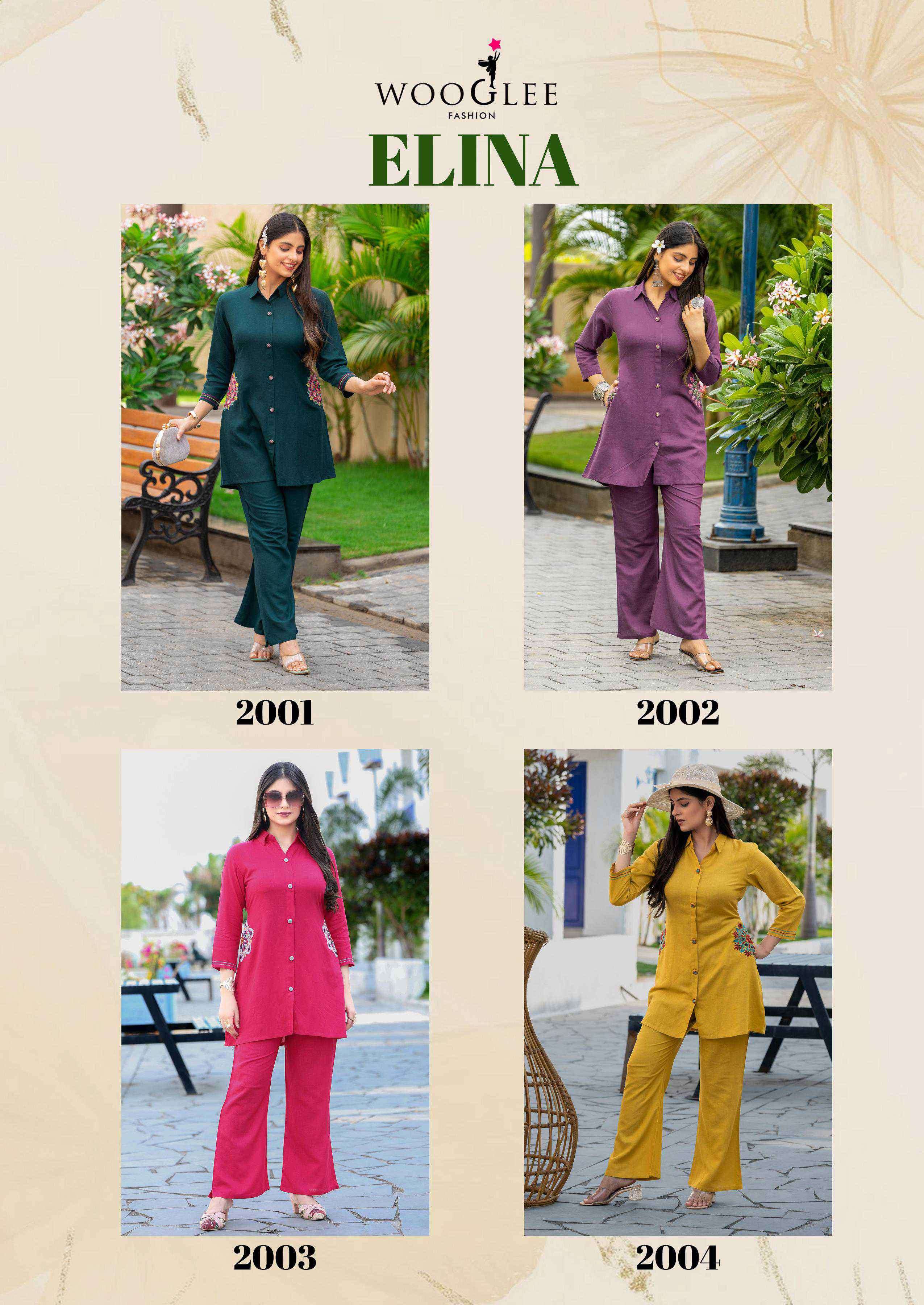 elina by wooglee colors gancy handwork latest designer cotton cord set exporter surat