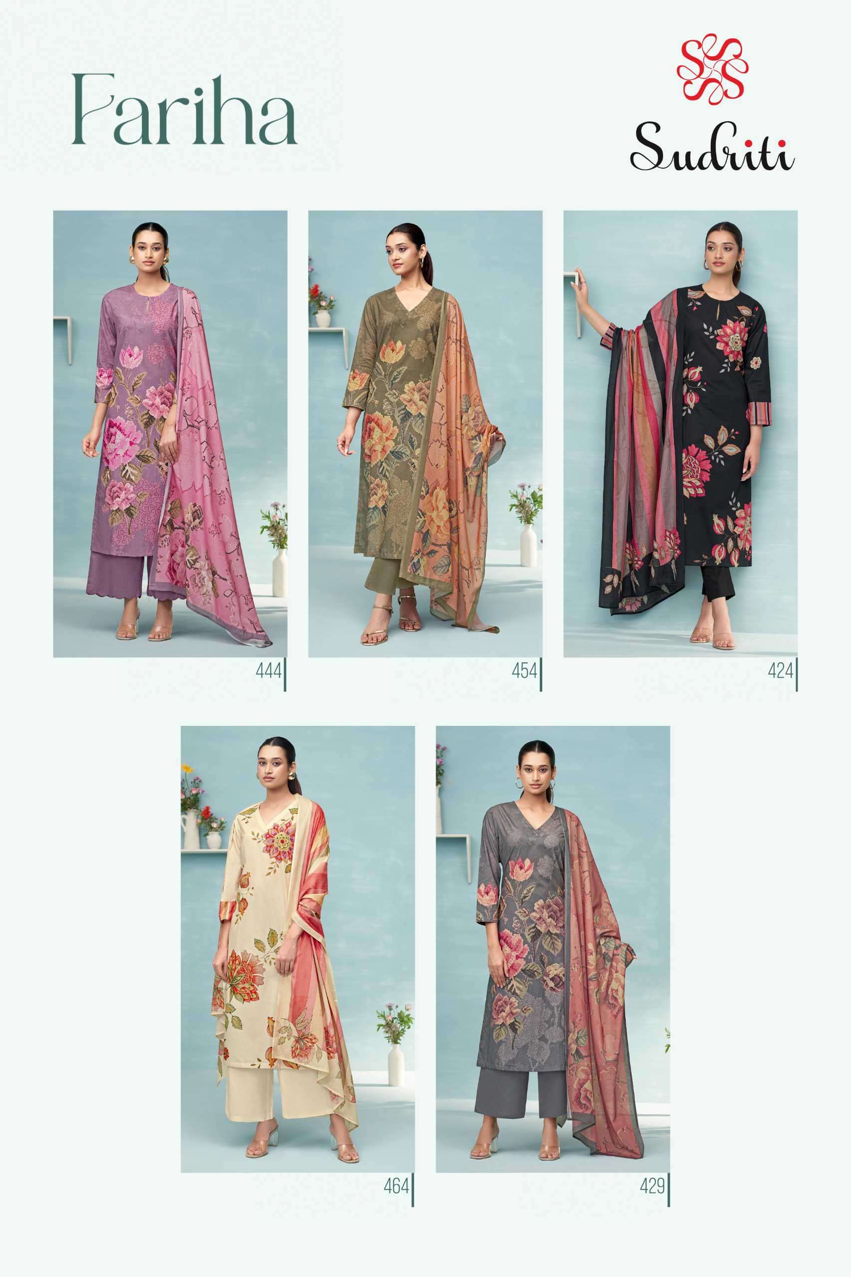 fariha by sudriti colors casual wear cotton digital printed suit wholesaler surat