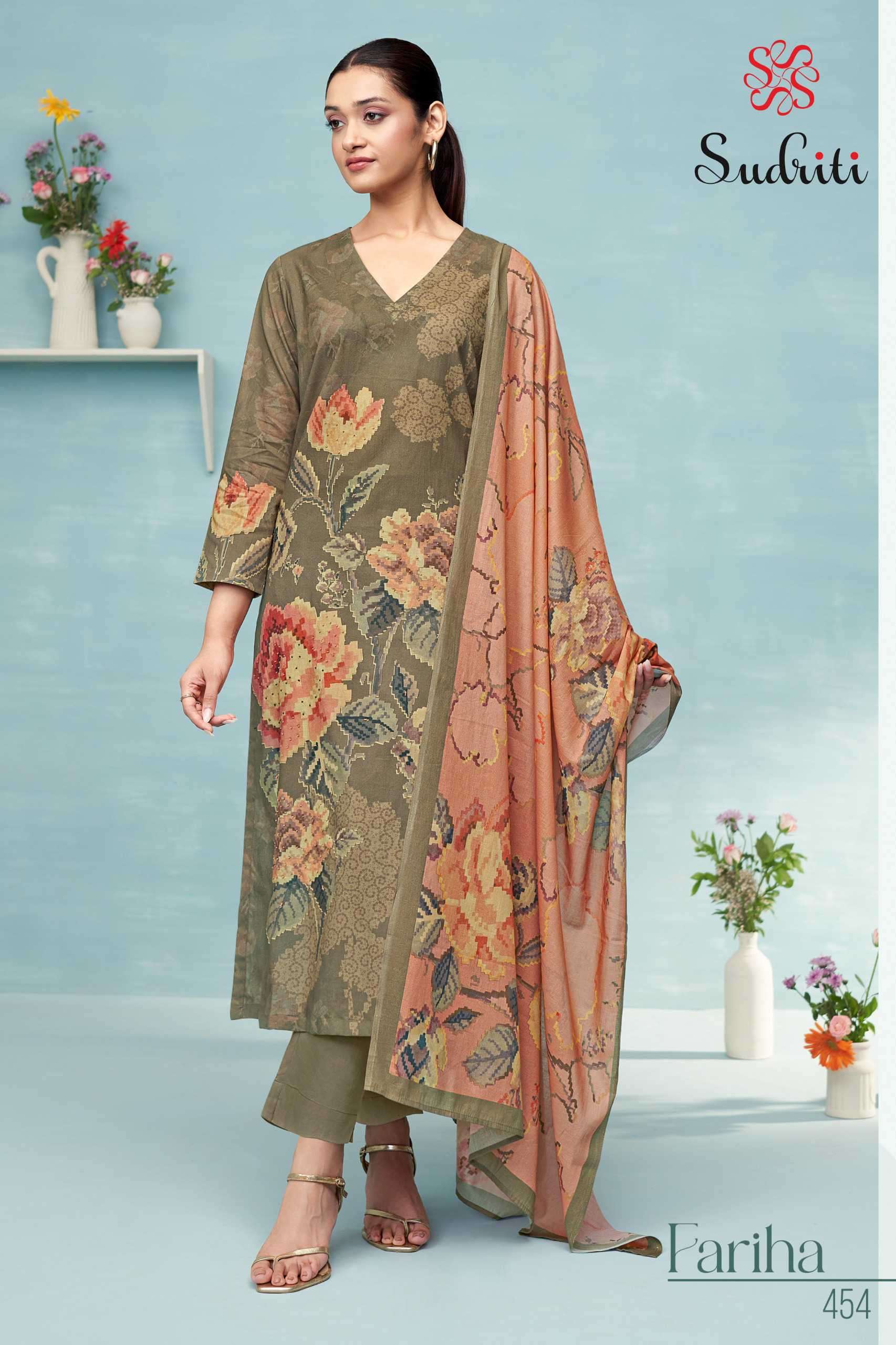 fariha by sudriti colors casual wear cotton digital printed suit wholesaler surat