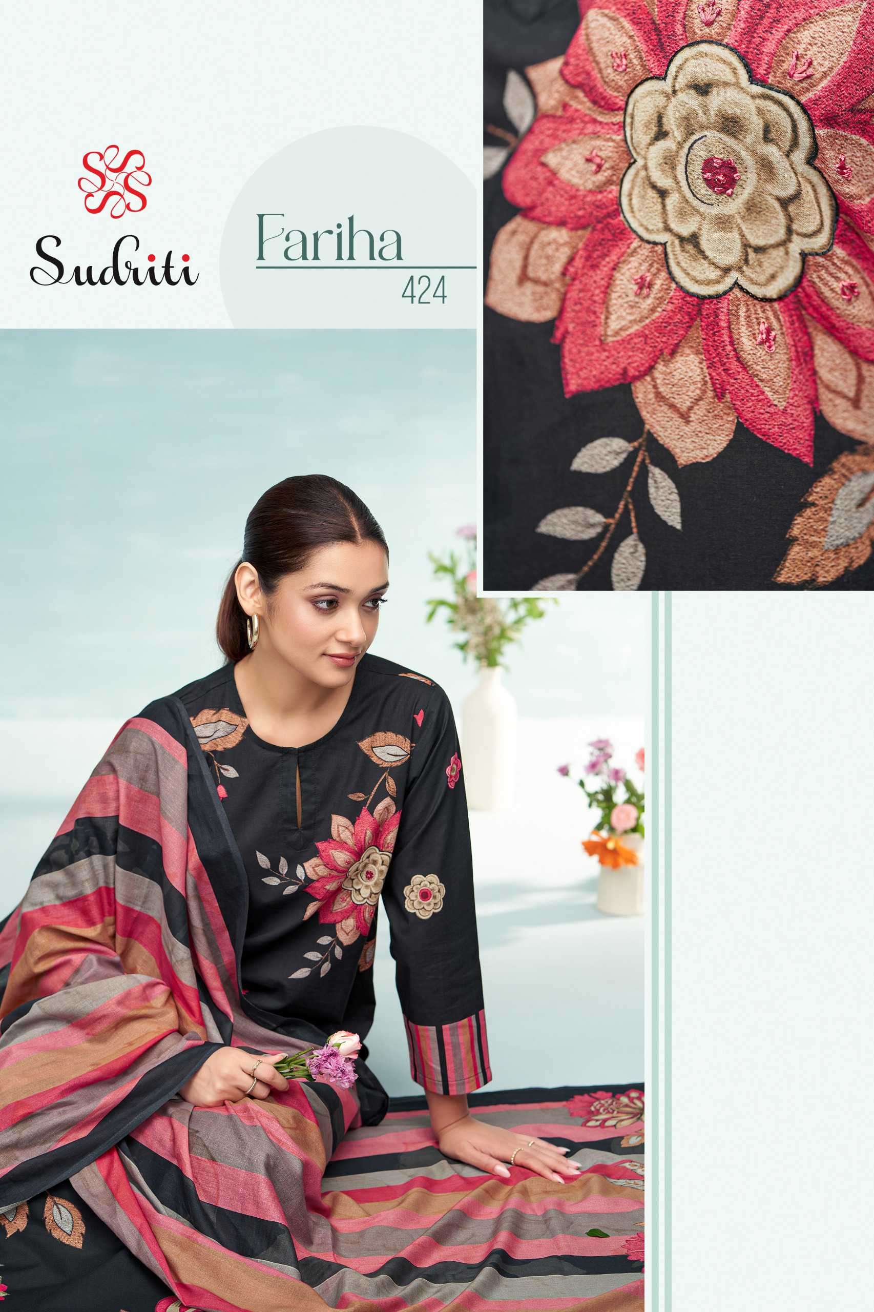 fariha by sudriti colors casual wear cotton digital printed suit wholesaler surat