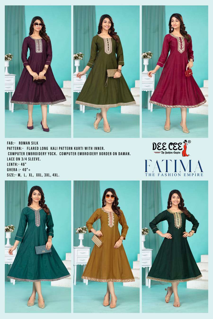fatima by deecee colors exclusive designer roman silk readymade kurti supplier surat