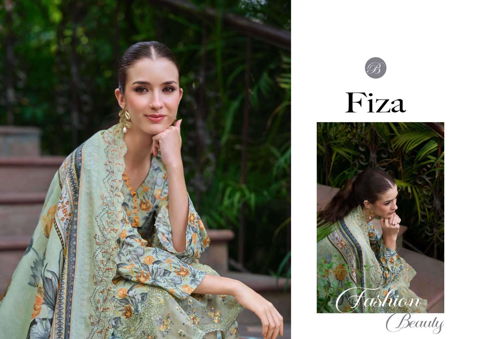 fiza by belliza designer colors cotton print with embroidered suit wholesaler surat