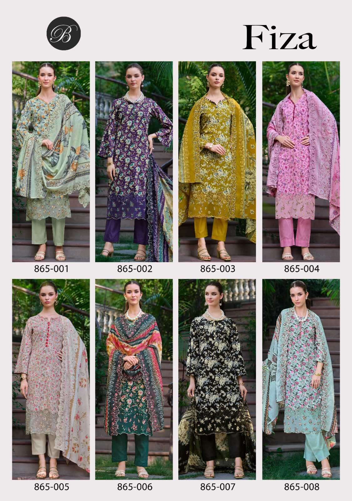 fiza by belliza designer colors cotton print with embroidered suit wholesaler surat