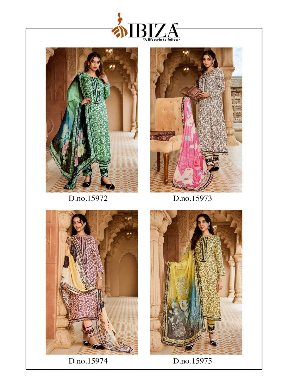 historic by ibiza colors exclusive embroidery work with digital printed muslin suit exporter surat