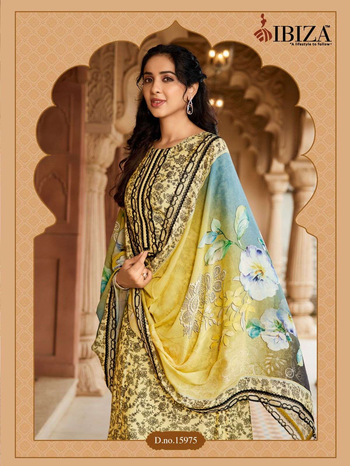 historic by ibiza colors exclusive embroidery work with digital printed muslin suit exporter surat