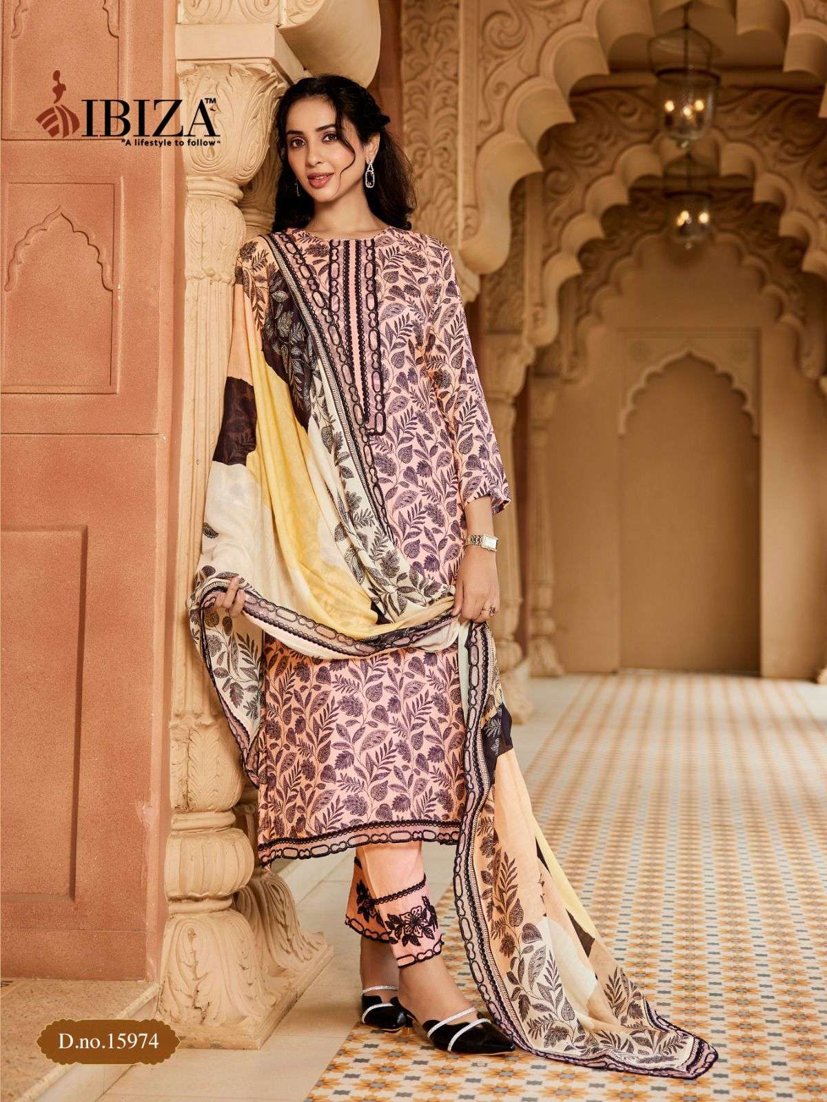 historic by ibiza colors exclusive embroidery work with digital printed muslin suit exporter surat
