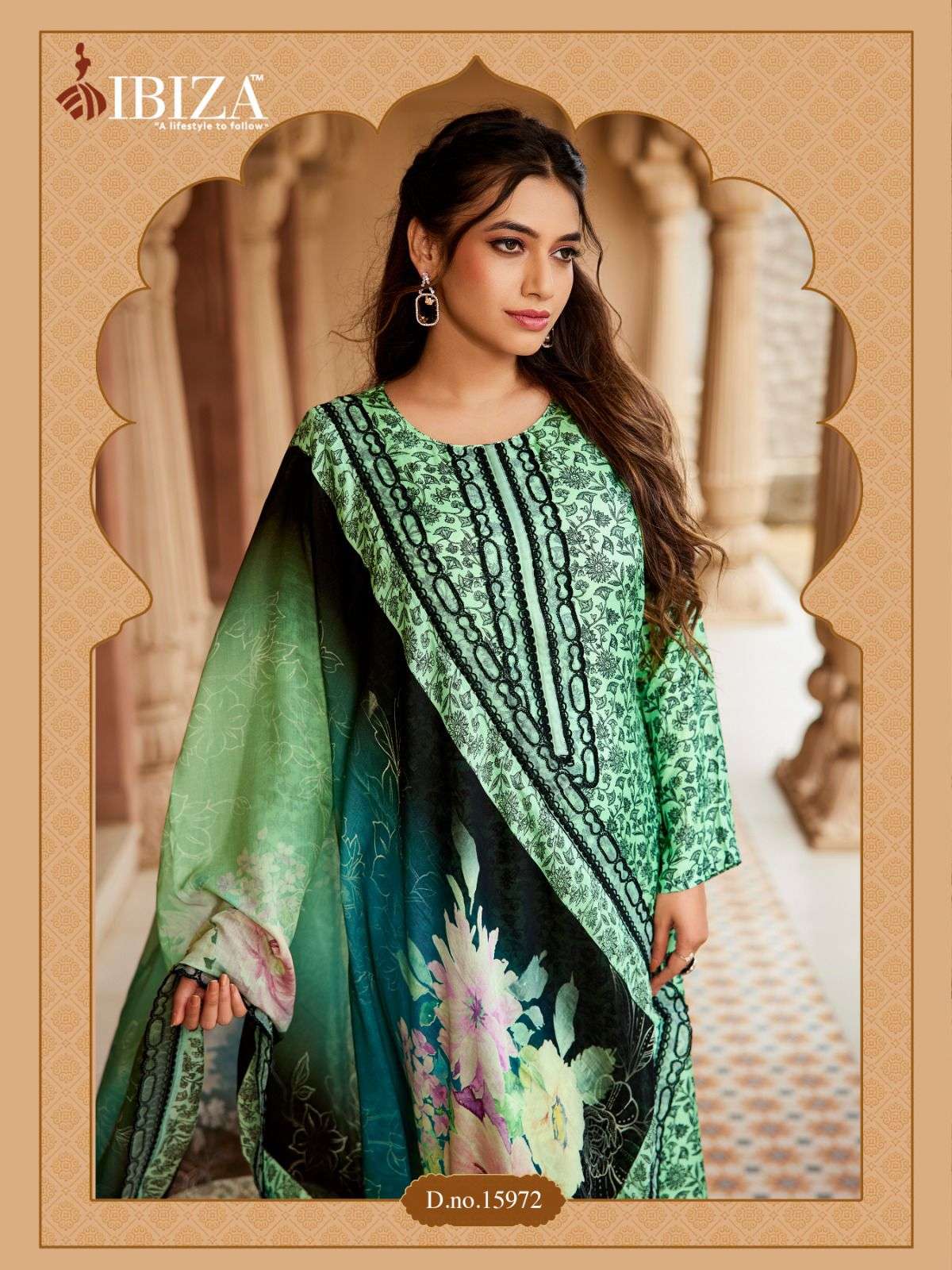 historic by ibiza colors exclusive embroidery work with digital printed muslin suit exporter surat