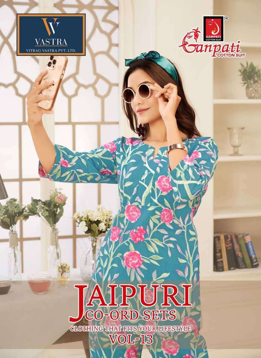 jaipuri vol-13 by ganpati cotton suit colors casual wear cotton cord set dealer surat