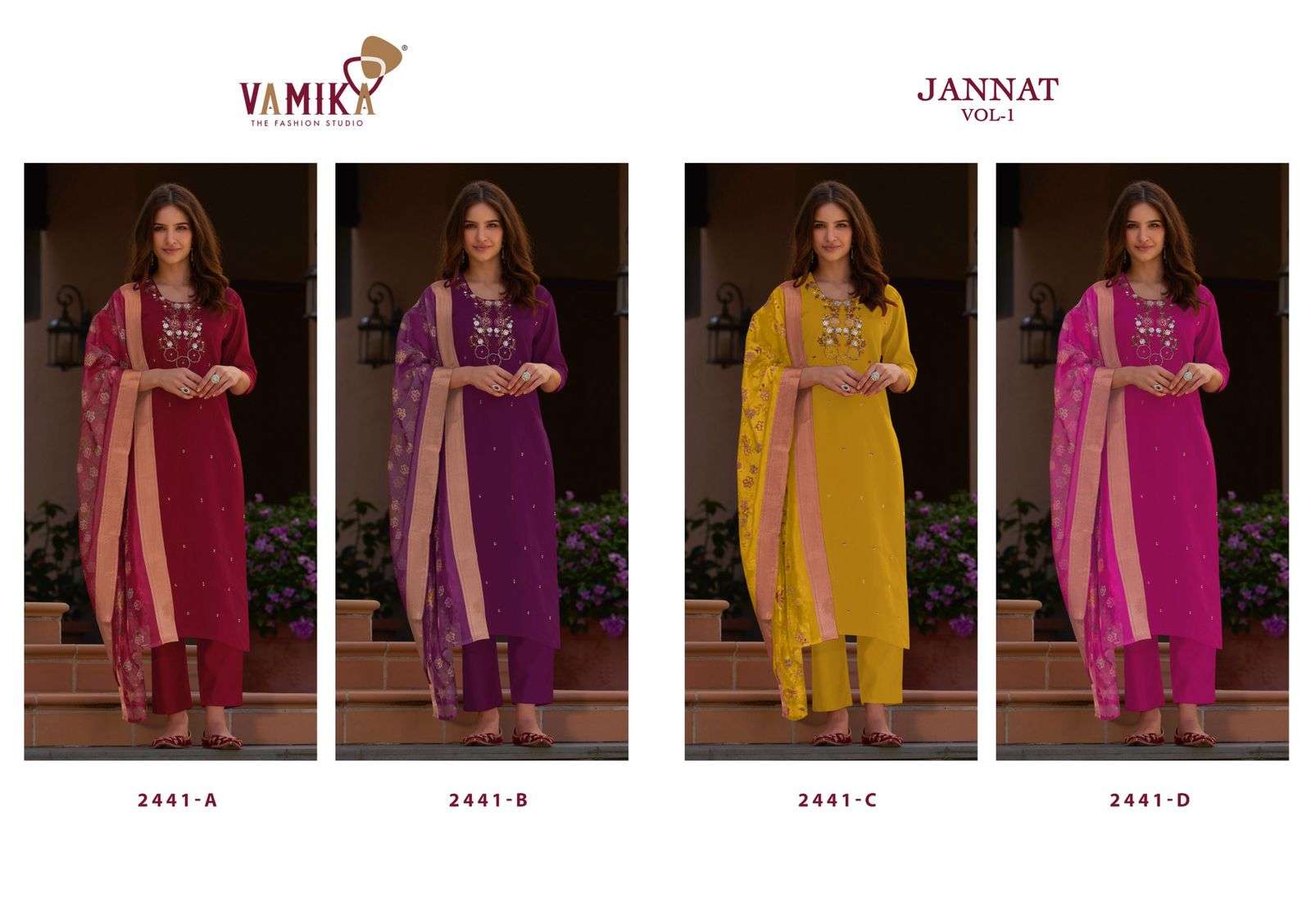 jannat vol-1 by vamika colors designer party wear readymade salwar kameez online dealer surat