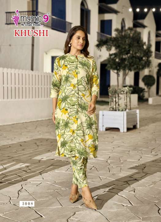 khushi vol-3 by mystic 9 3001-3010 series latest designer casual wear cord set exporter surat