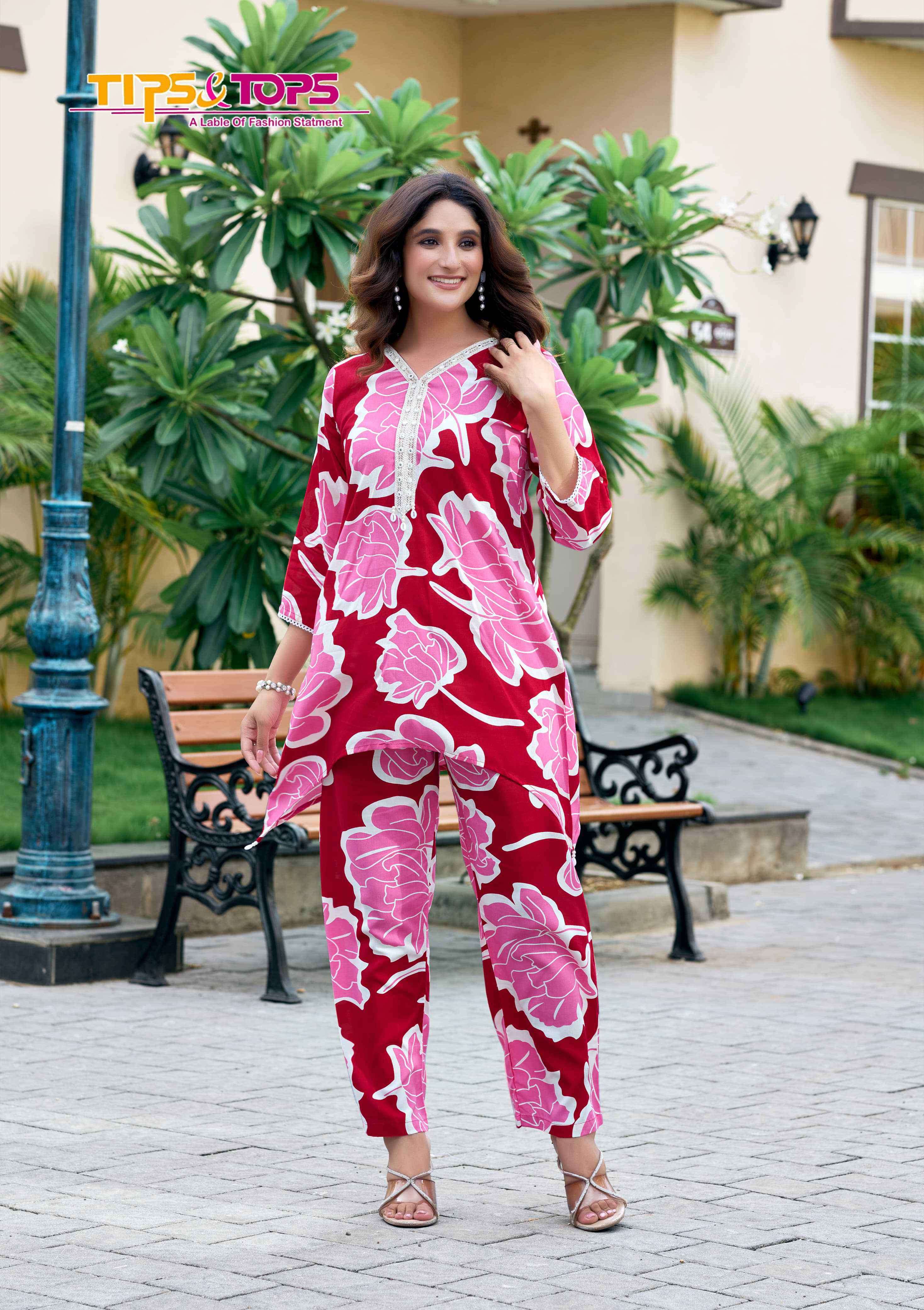 lifestyle vol-2 tips and tops colors casual wear rayon print cord set supplier surat