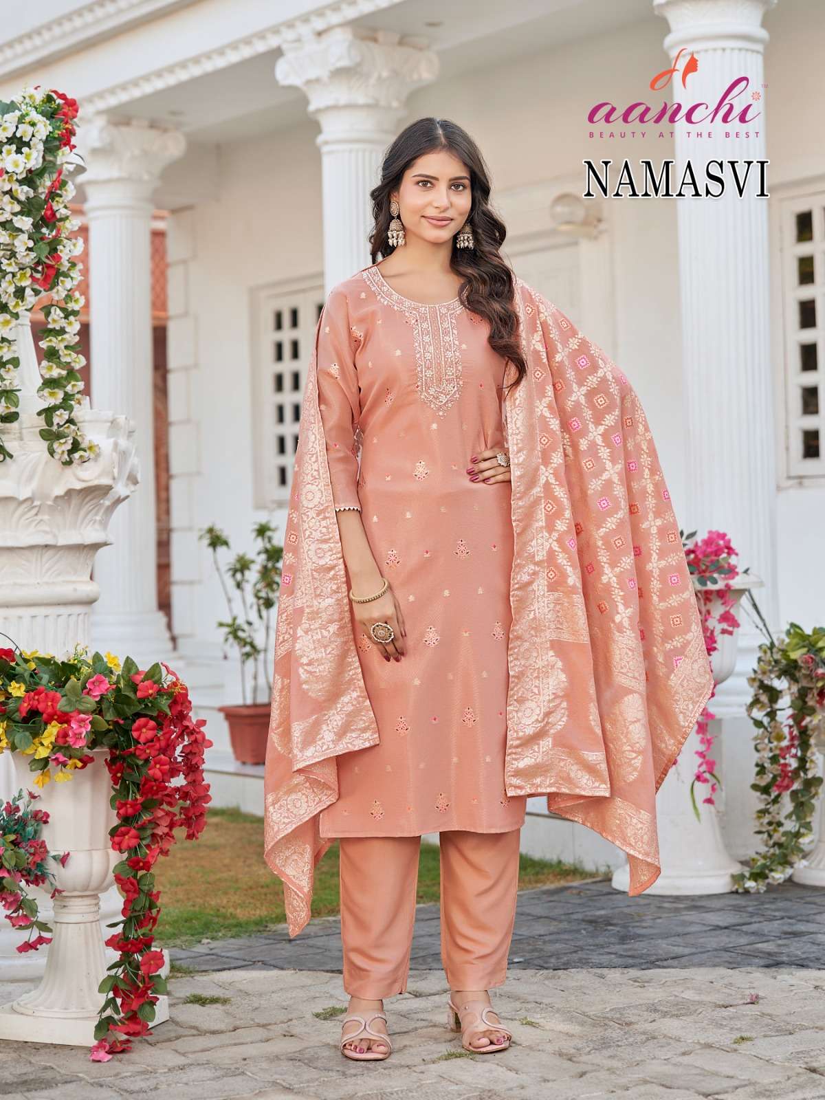 manasvi by aanchi colors jacquard fancy work stylish kurti online dealer surat