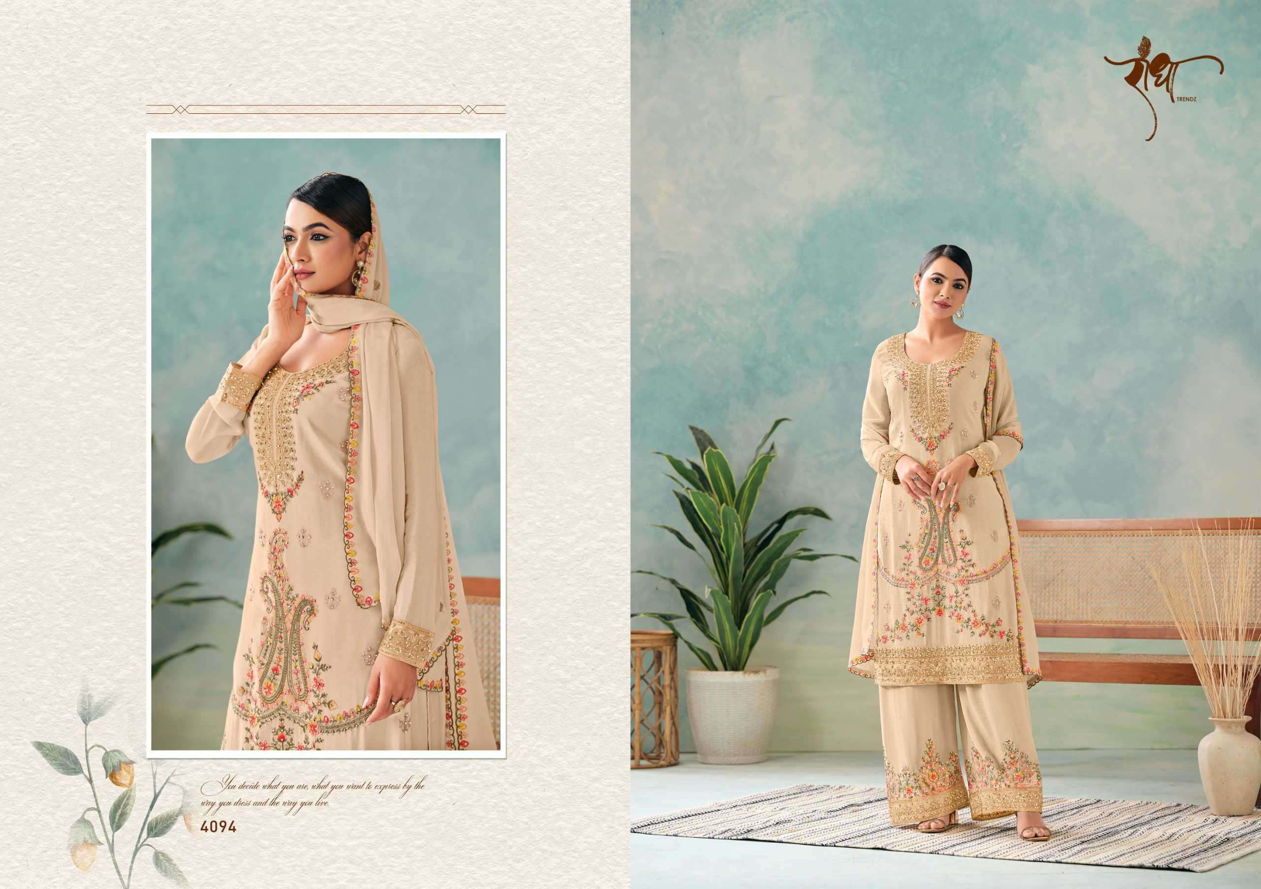 miracle by radha colors chinon embroidered  party wear plazo suit wholesaler surat