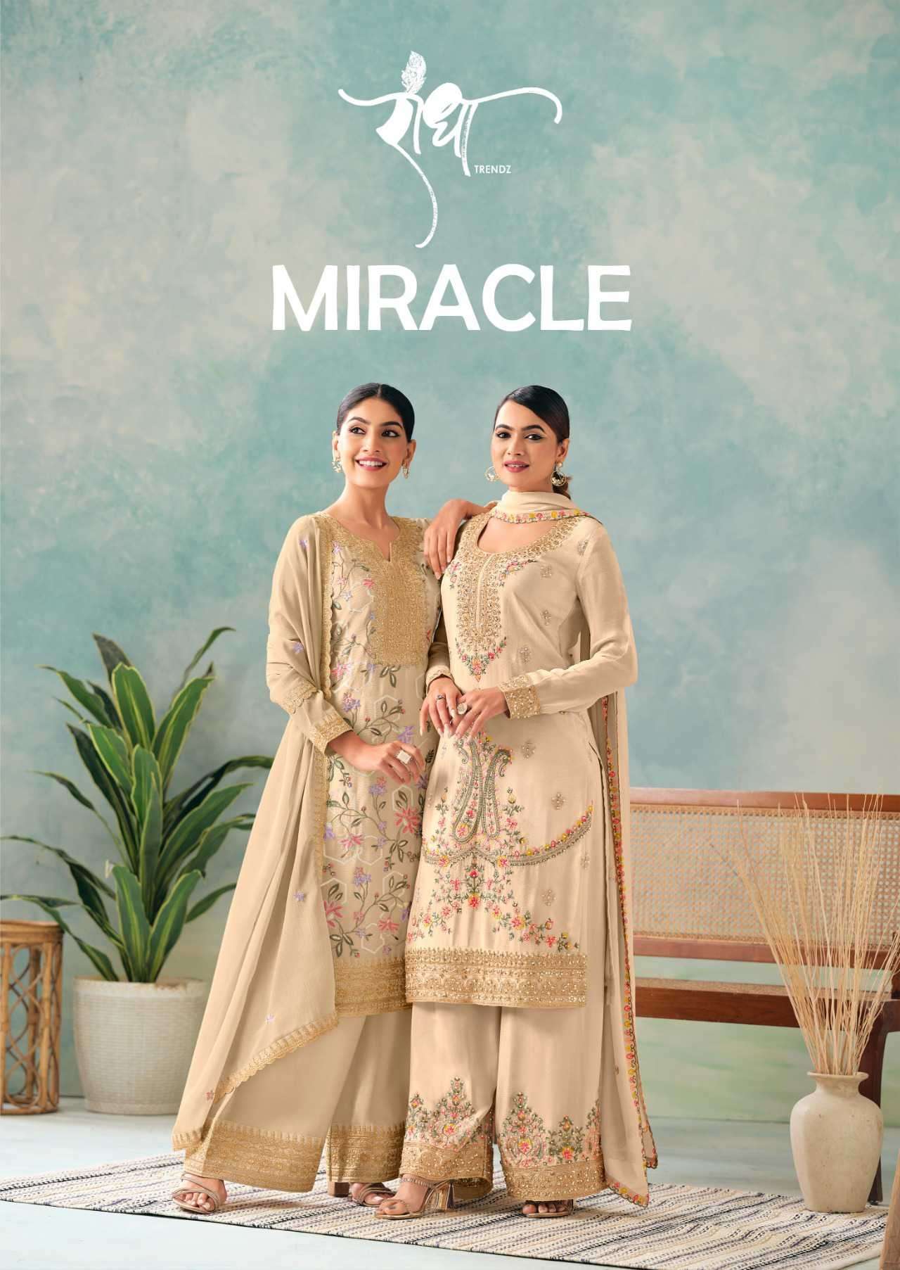 miracle by radha colors chinon embroidered  party wear plazo suit wholesaler surat