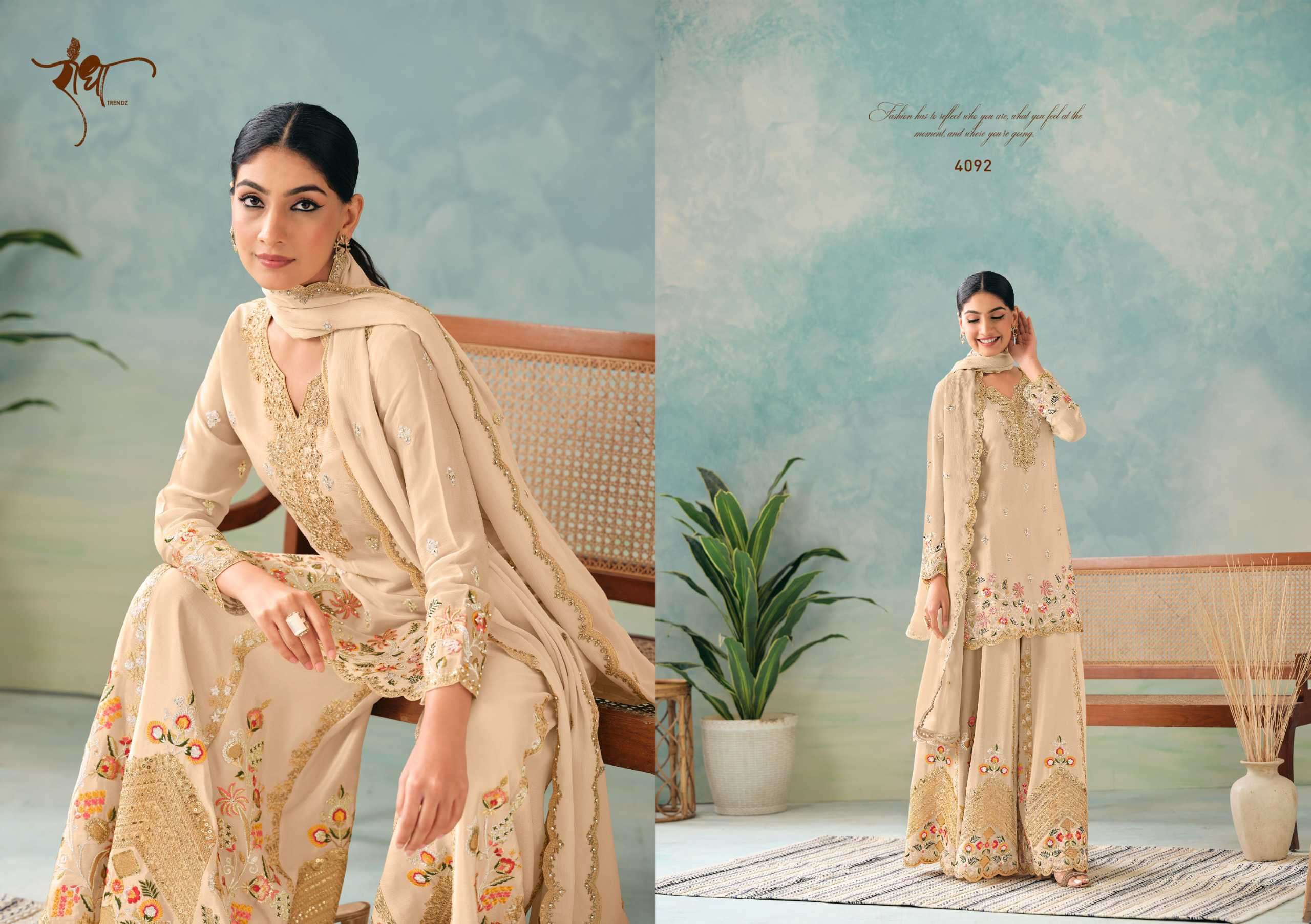 miracle by radha colors chinon embroidered  party wear plazo suit wholesaler surat