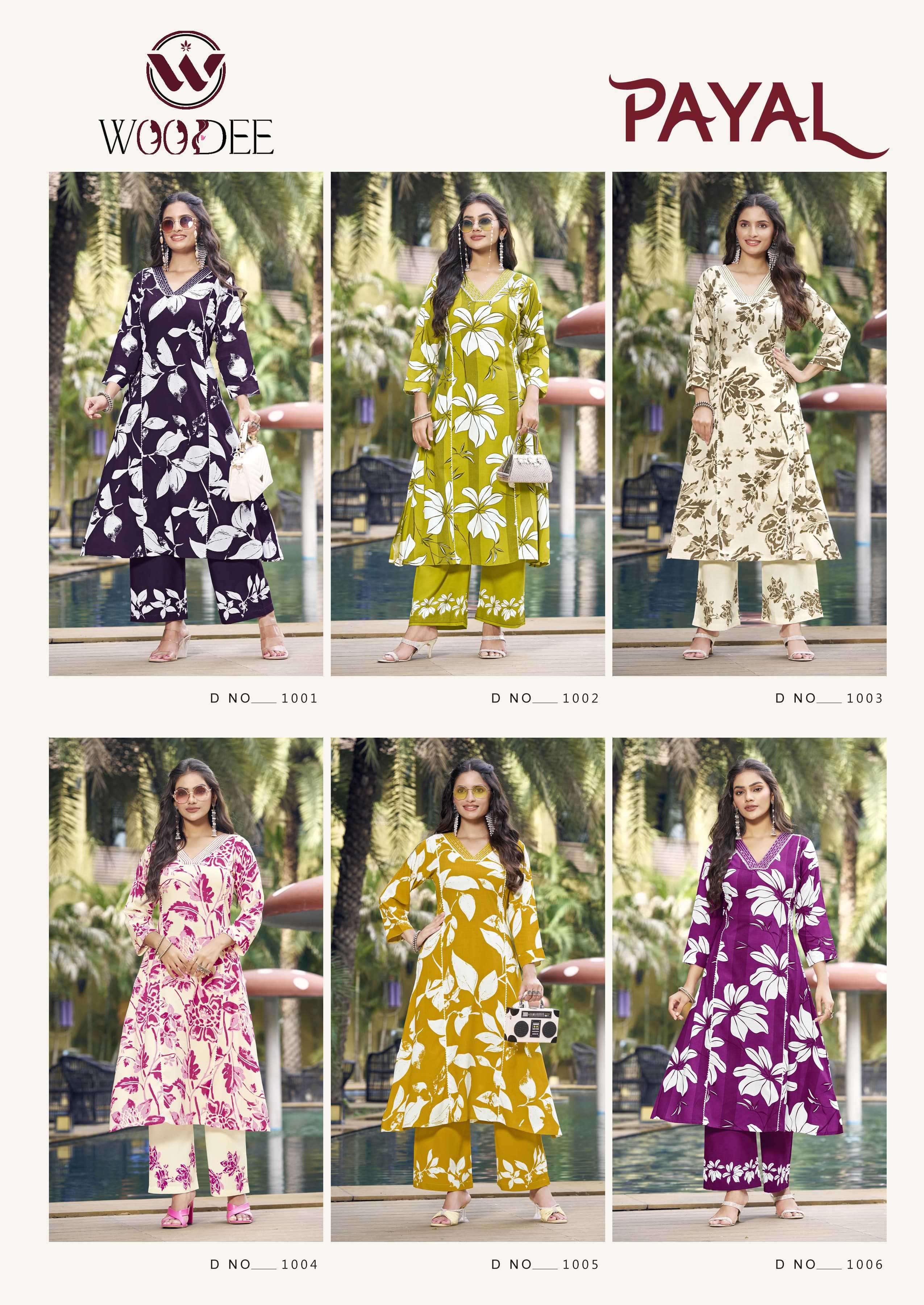 payal by woodee 1001-1006 series casual wear liva rayon cord set supplier 