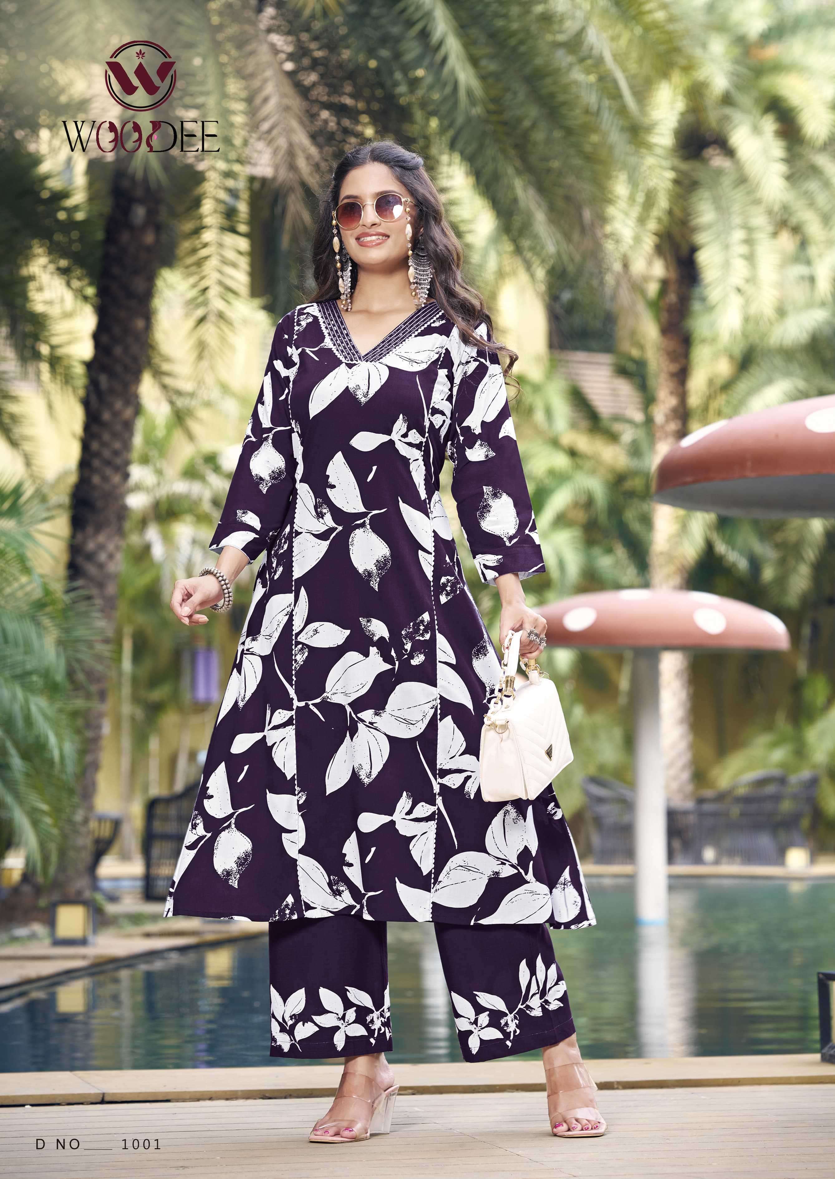 payal by woodee 1001-1006 series casual wear liva rayon cord set supplier 