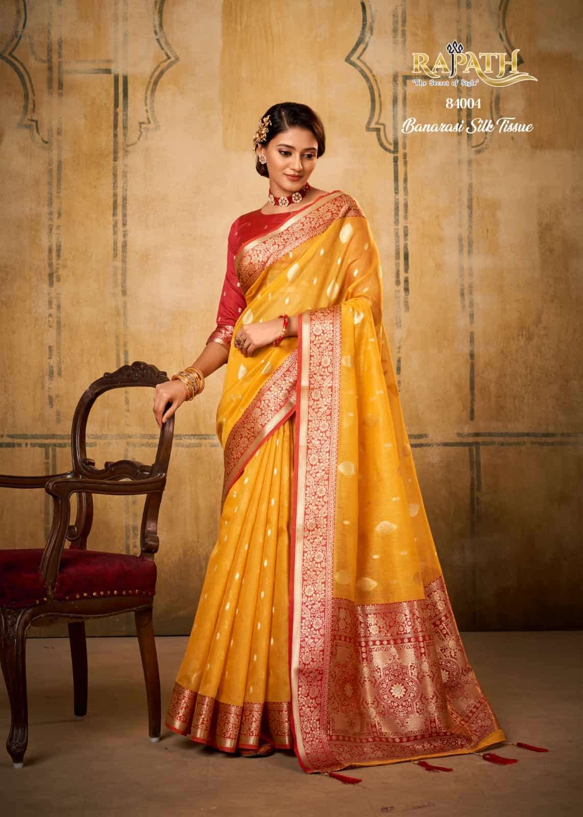 petals banarsi tissue by rajpath colors party wear designer tissue saree wholesaler surat