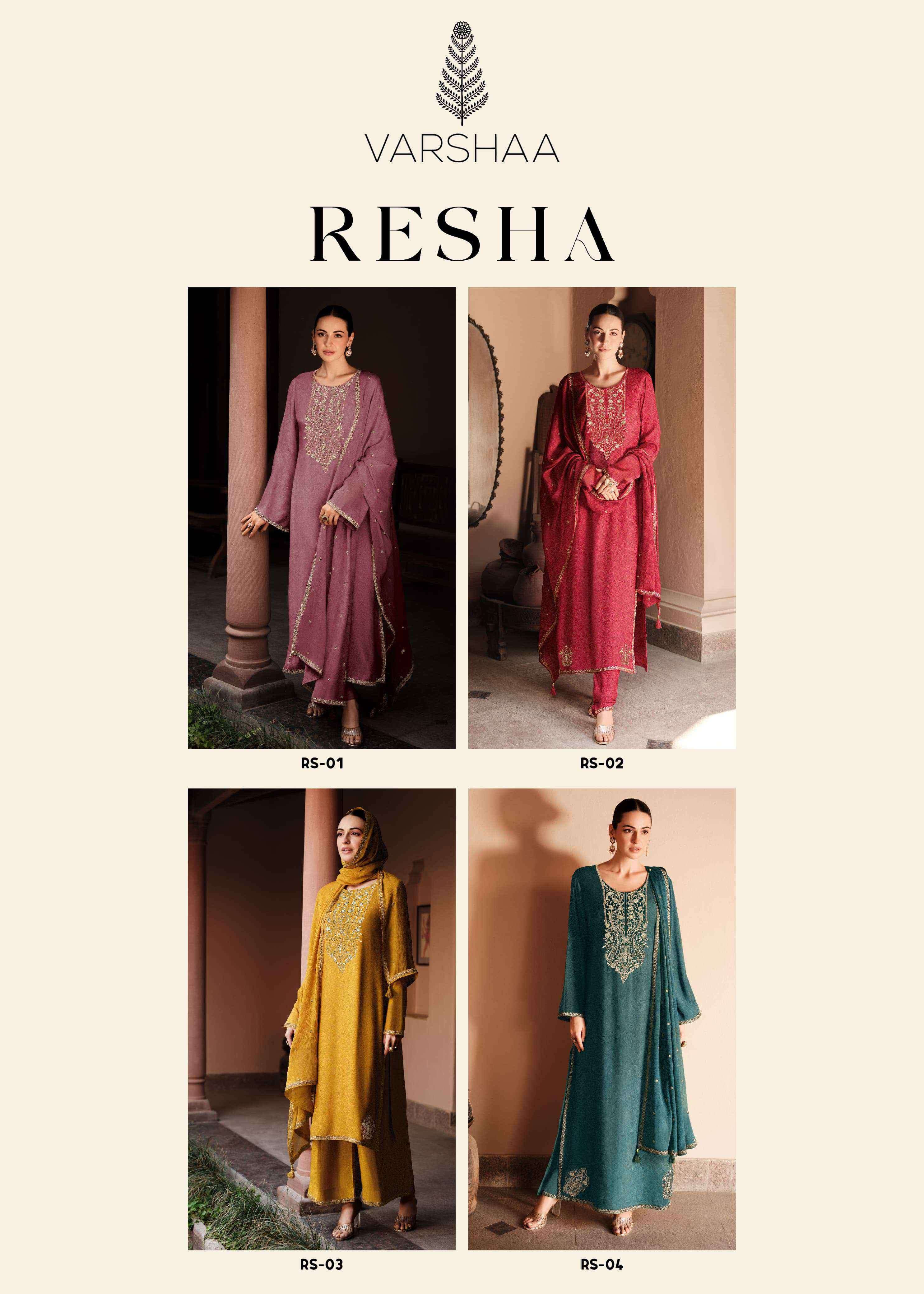 resha by varshaa colors exclusive embroidery work tissue salwar kameez dealer surat