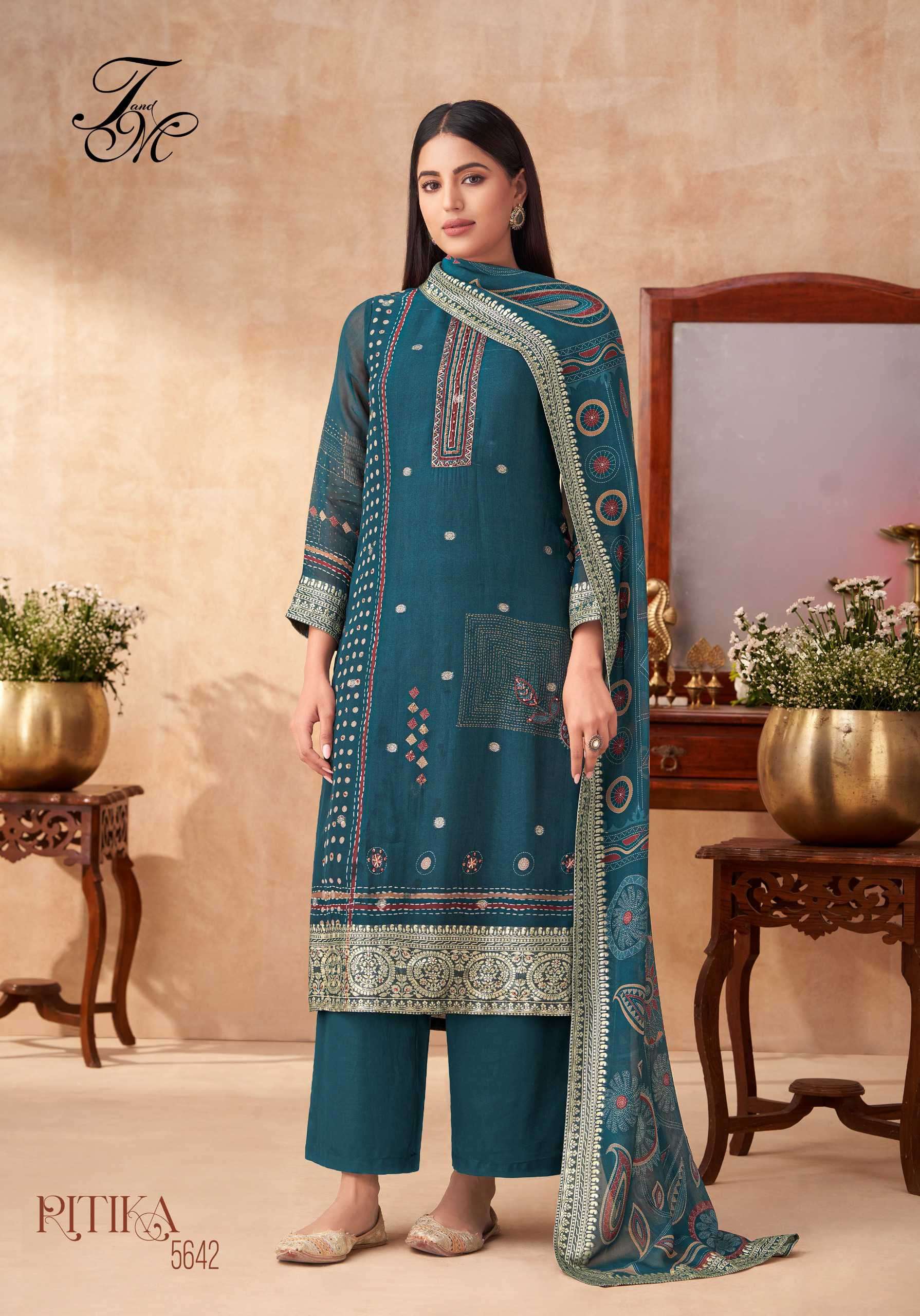 ritika by t&m colors latest handwork designer organza suit wholesaler surat