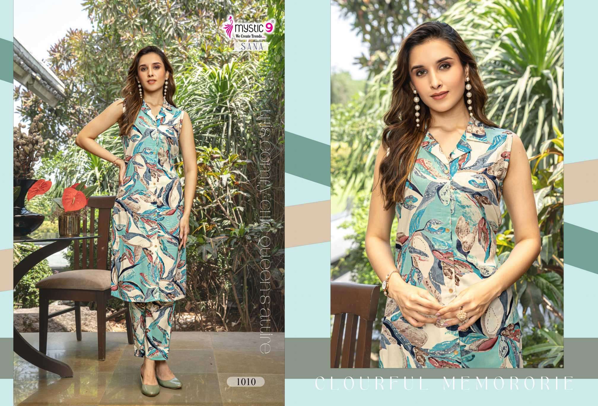 sana vol-1 by mystic 9 colors rayon foil printed designer cord set online dealer surat