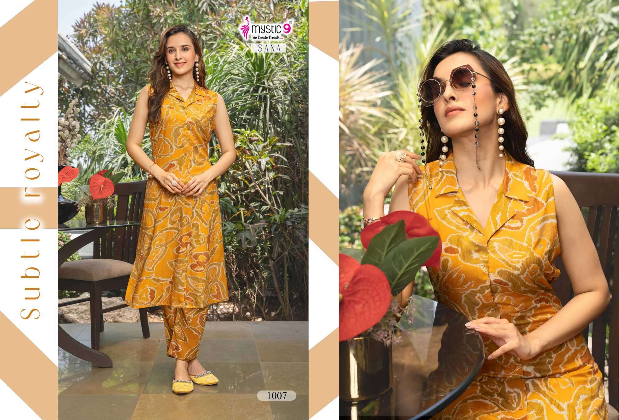 sana vol-1 by mystic 9 colors rayon foil printed designer cord set online dealer surat