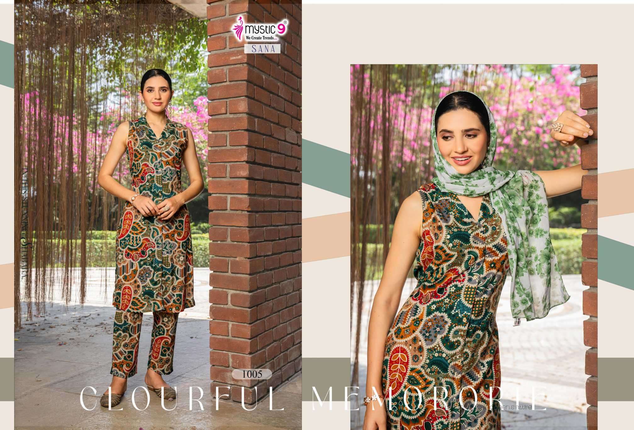 sana vol-1 by mystic 9 colors rayon foil printed designer cord set online dealer surat