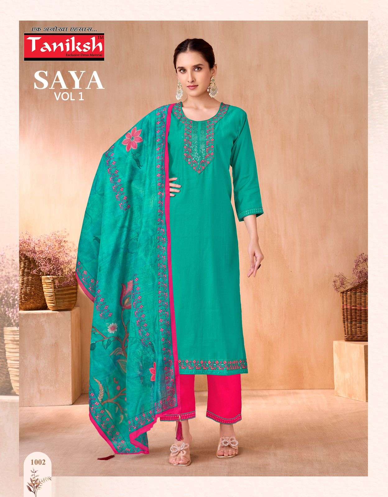 saya vol-1 by taniksh colors latest designer with embroidered reaymade catalogue surat