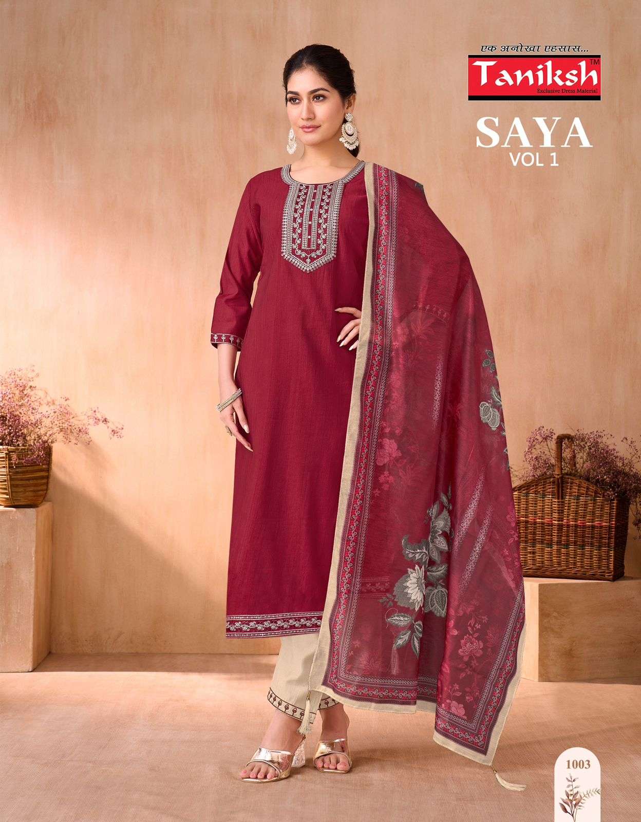 saya vol-1 by taniksh colors latest designer with embroidered reaymade catalogue surat