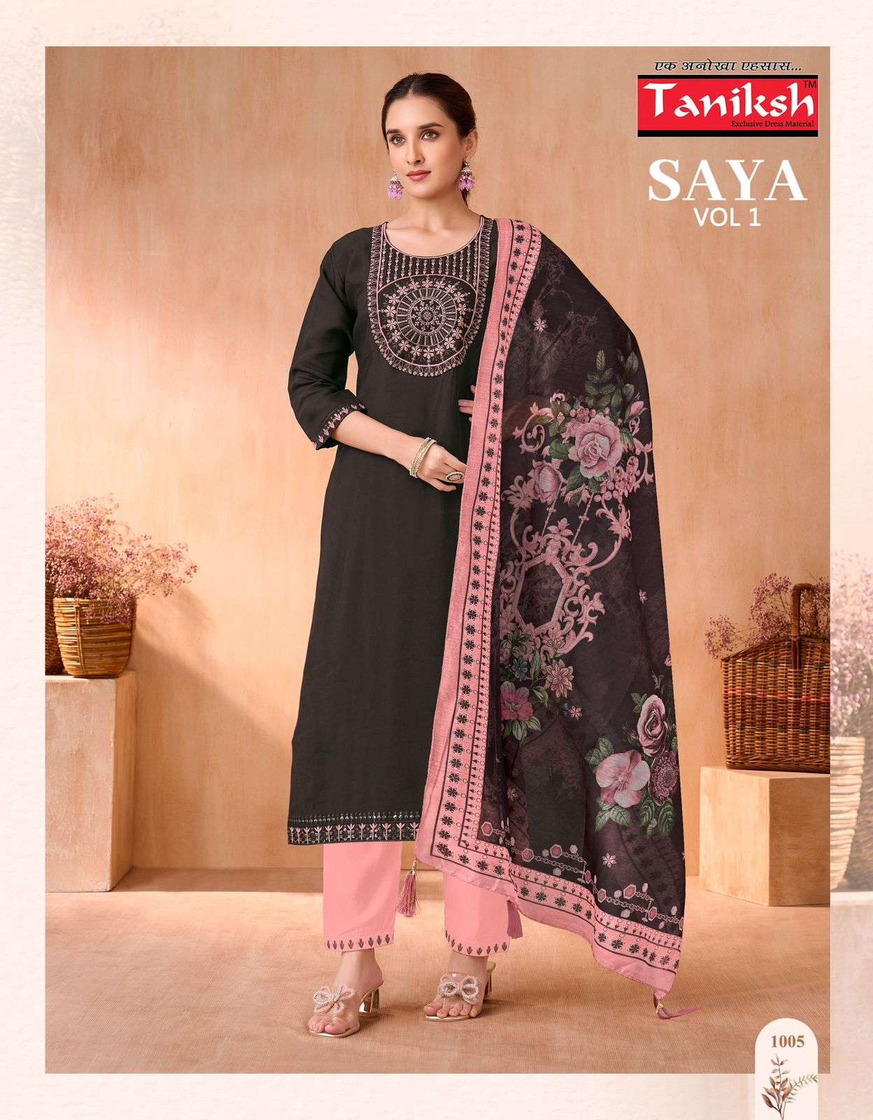 saya vol-1 by taniksh colors latest designer with embroidered reaymade catalogue surat
