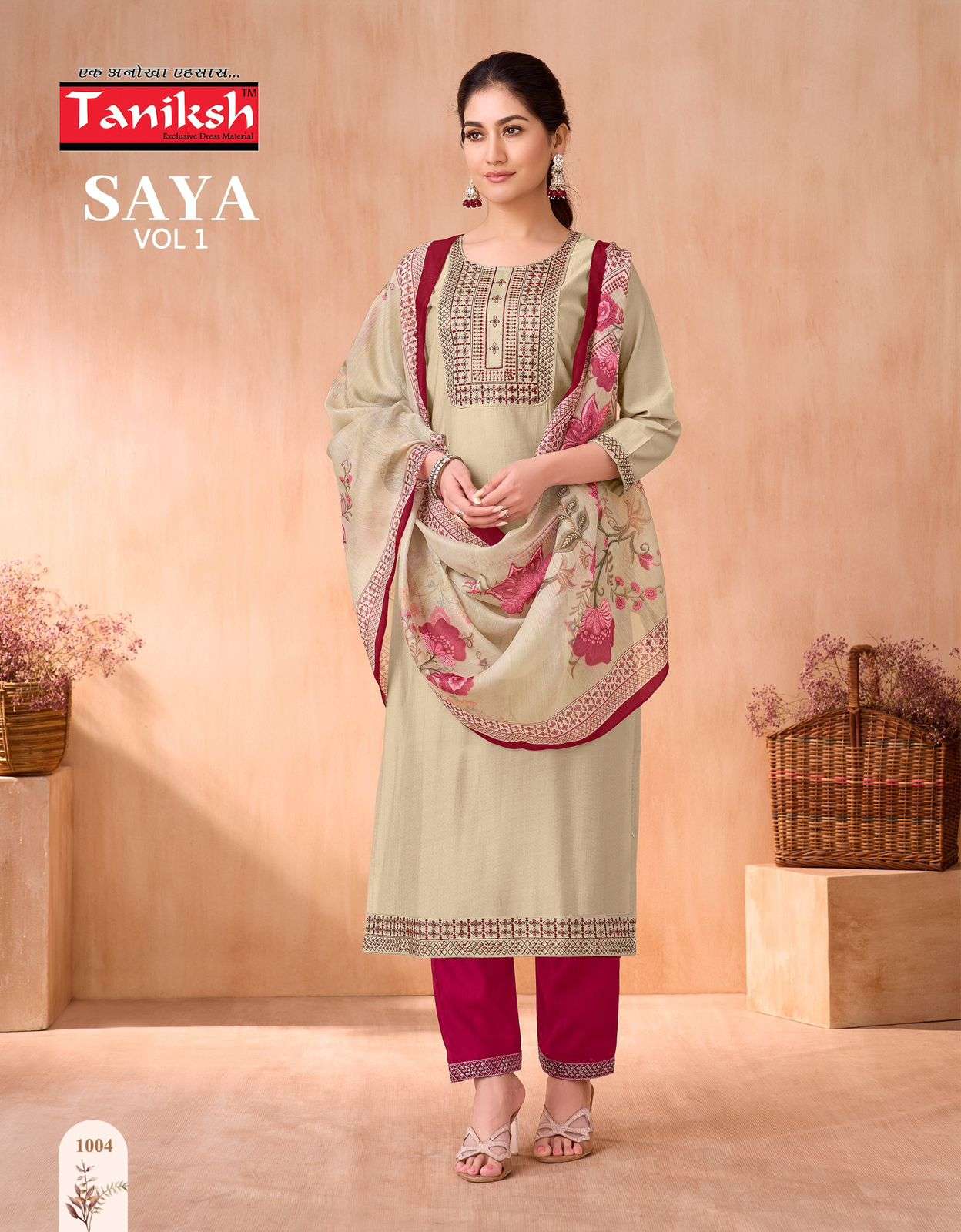 saya vol-1 by taniksh colors latest designer with embroidered reaymade catalogue surat